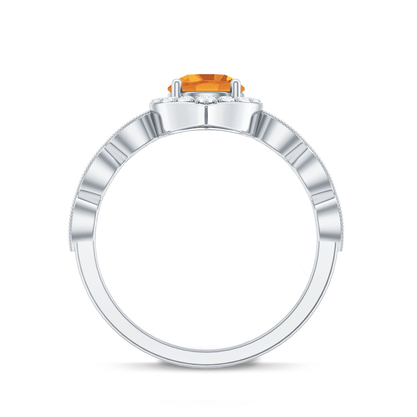 Citrine Vintage Inspired Engagement Ring With Diamond Halo