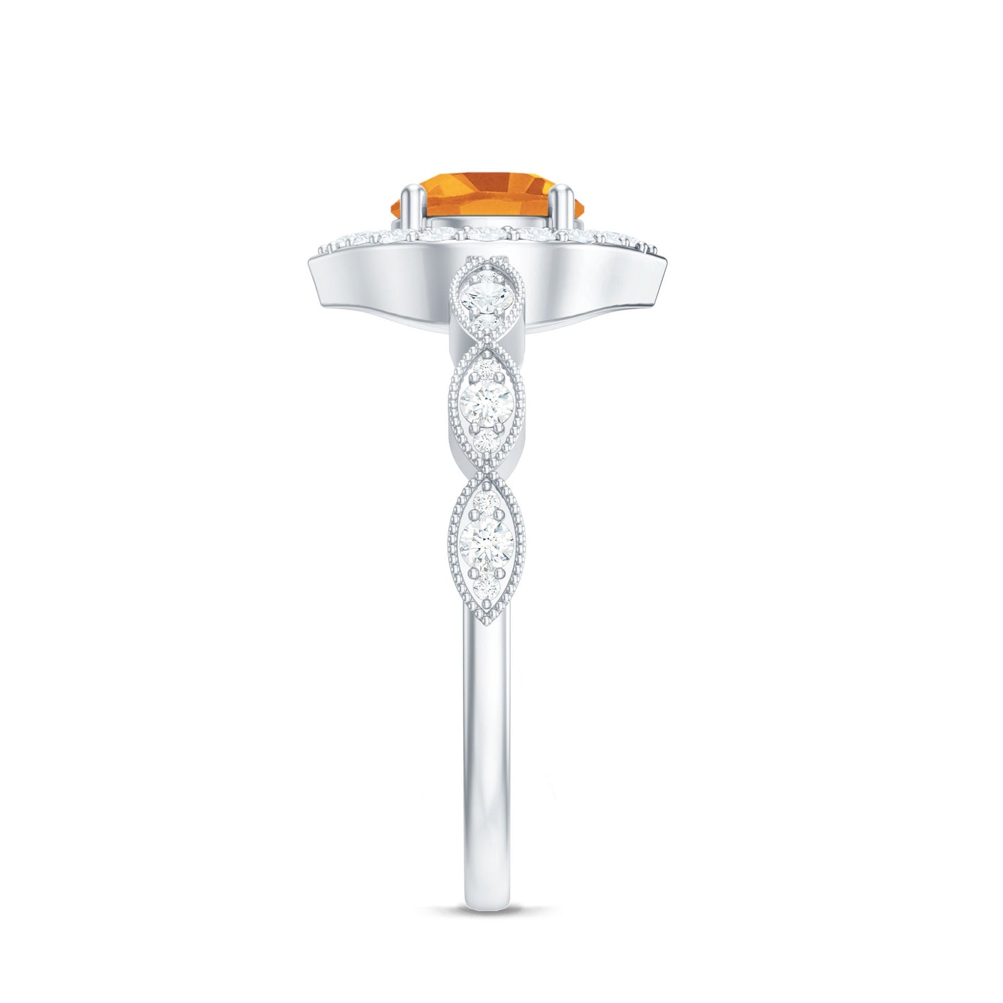 Citrine Vintage Inspired Engagement Ring With Diamond Halo
