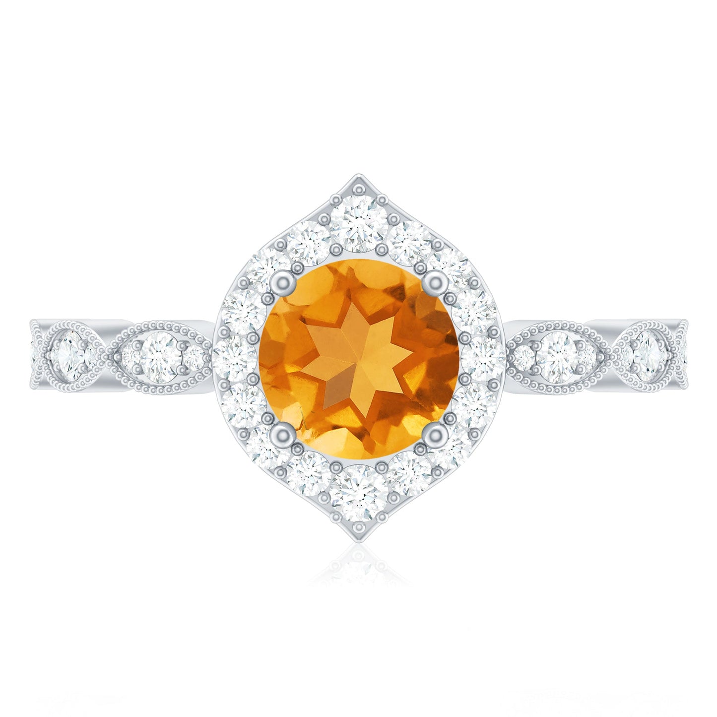 Citrine Vintage Inspired Engagement Ring With Diamond Halo