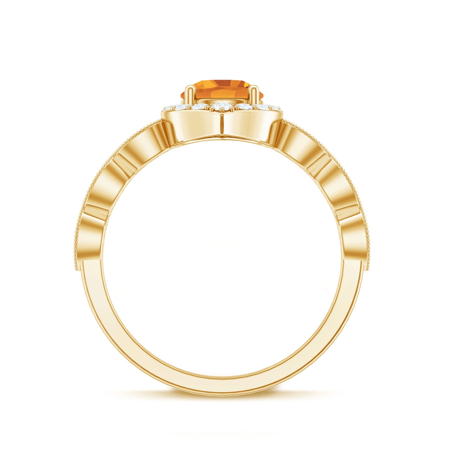 Citrine Vintage Inspired Engagement Ring With Diamond Halo