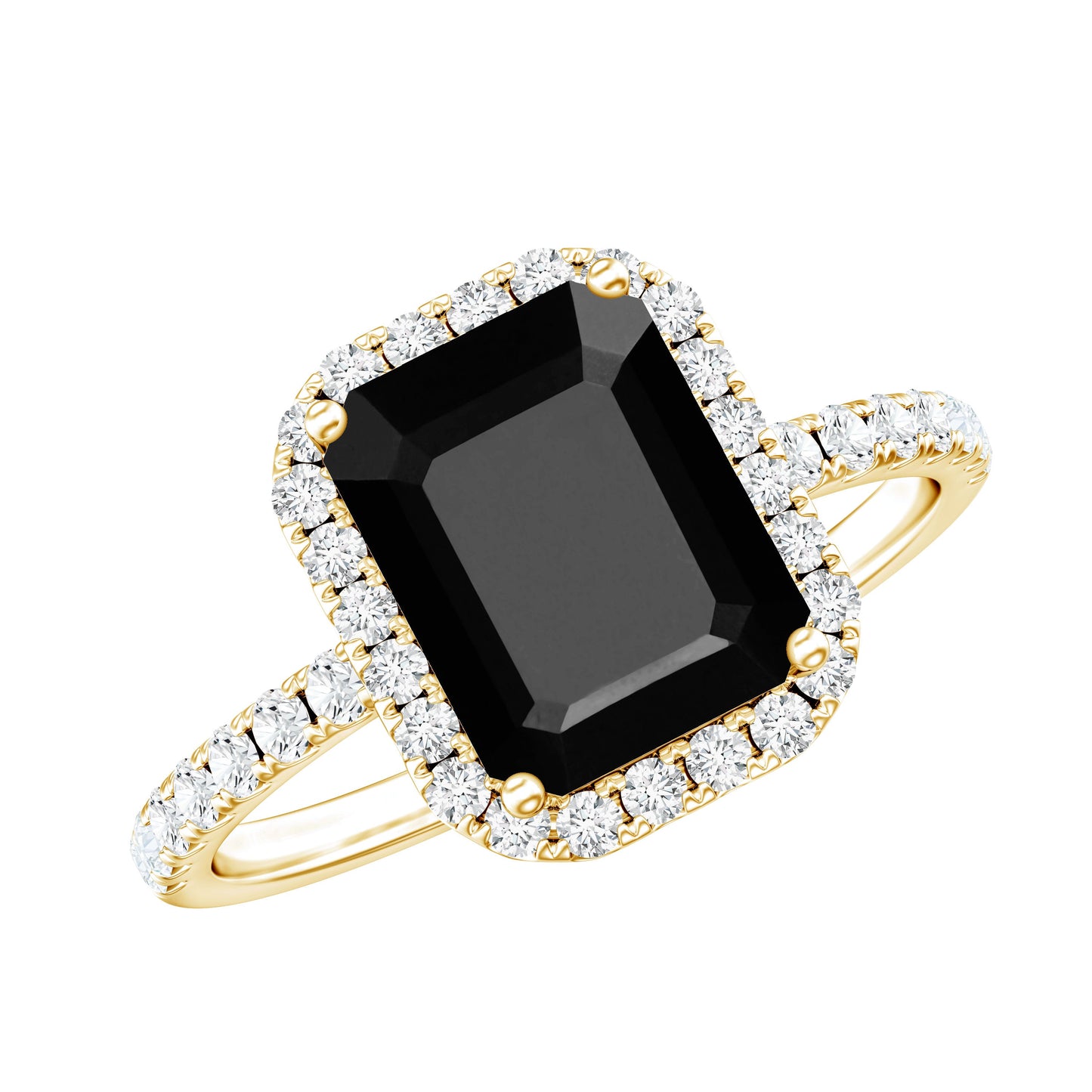 Emerald Cut 1.8 Carat Black Onyx and Diamond Engagement Ring