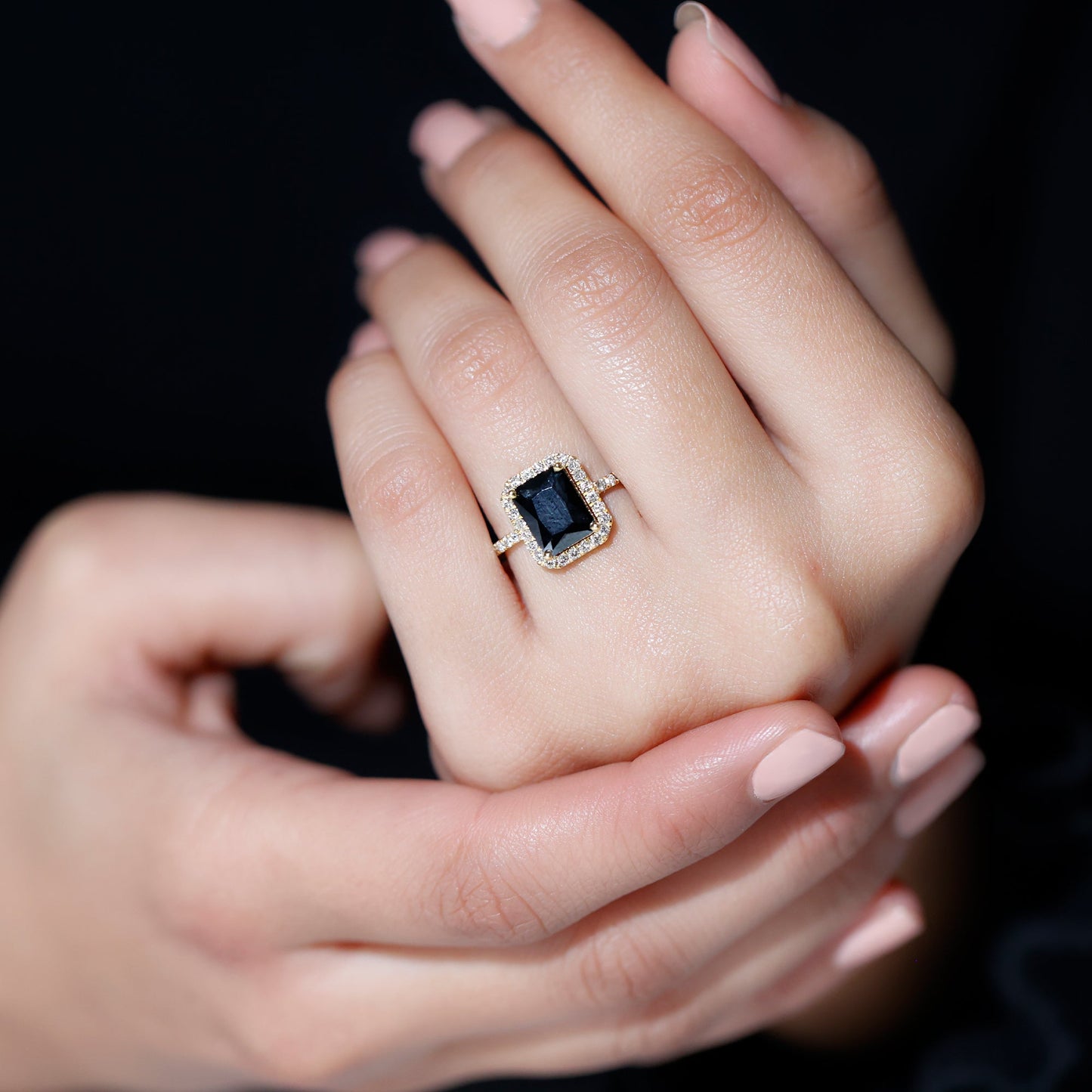 Emerald Cut 1.8 Carat Black Onyx and Diamond Engagement Ring