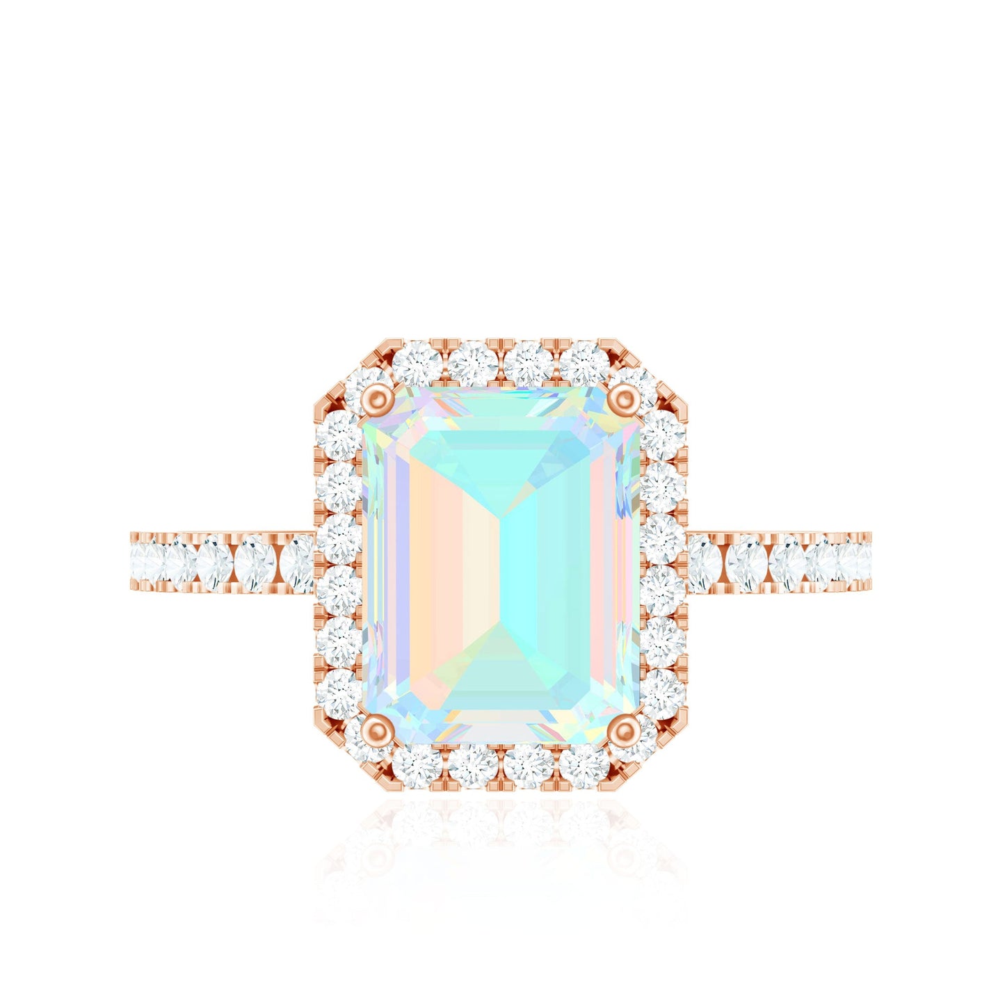 Genuine 2 Carat Ethiopian Opal Emerald Cut Engagement Ring with Diamond Halo