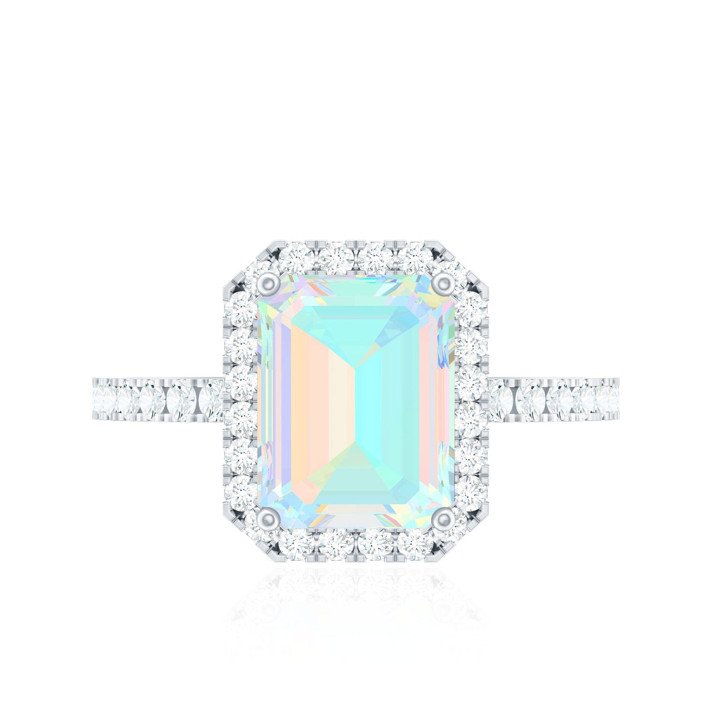 Genuine 2 Carat Ethiopian Opal Emerald Cut Engagement Ring with Diamond Halo