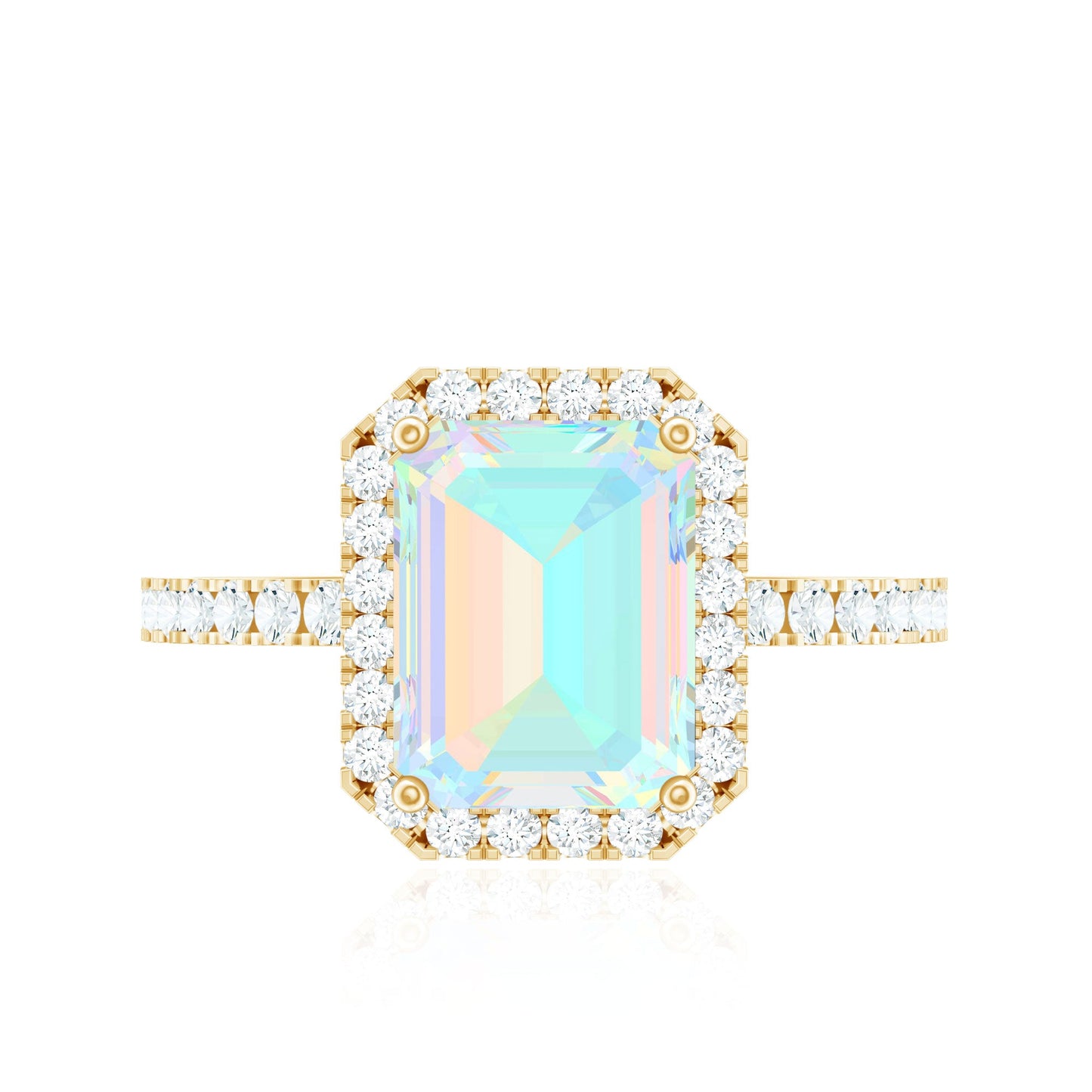 Genuine 2 Carat Ethiopian Opal Emerald Cut Engagement Ring with Diamond Halo