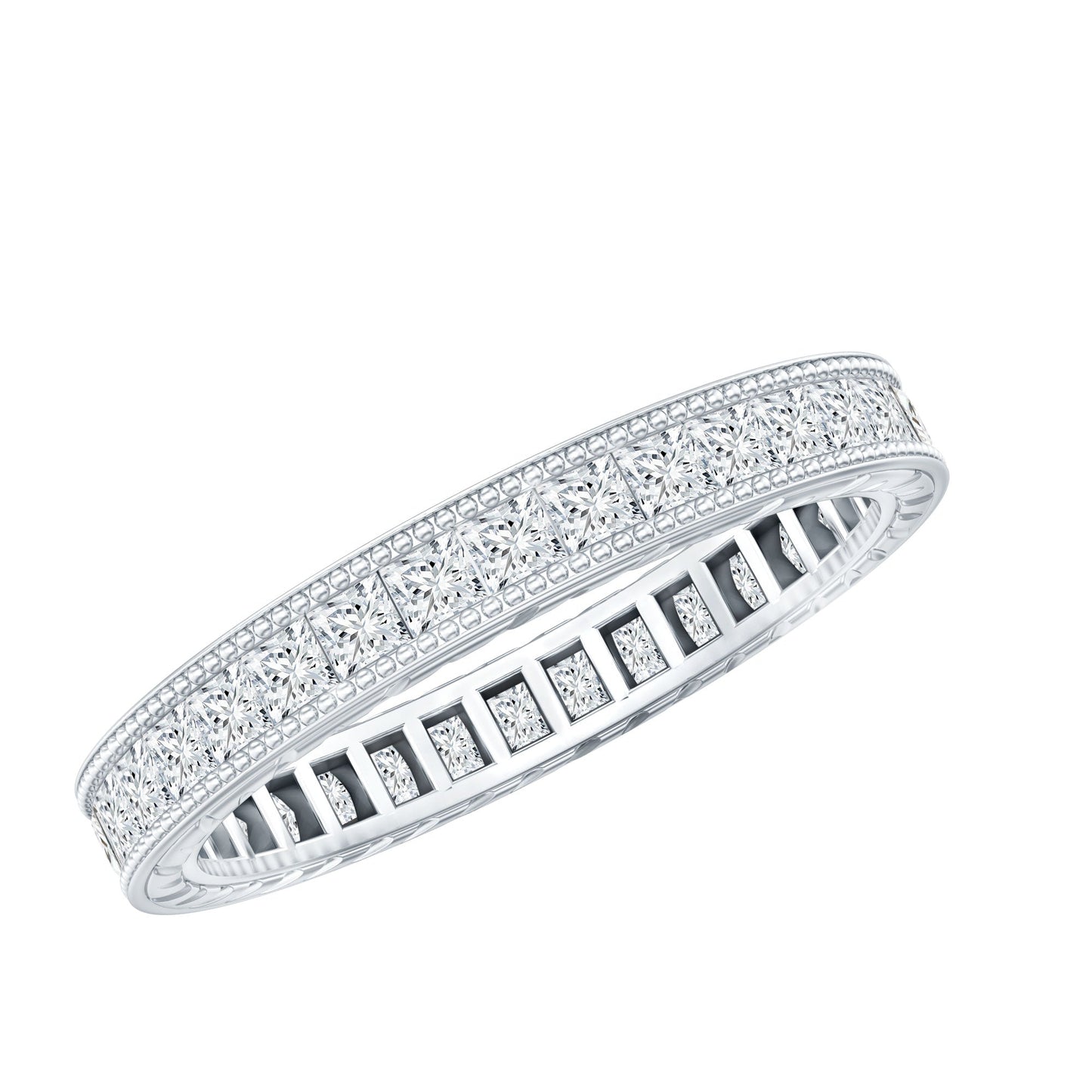 Channel Set Princess Cut Moissanite Eternity Band Ring