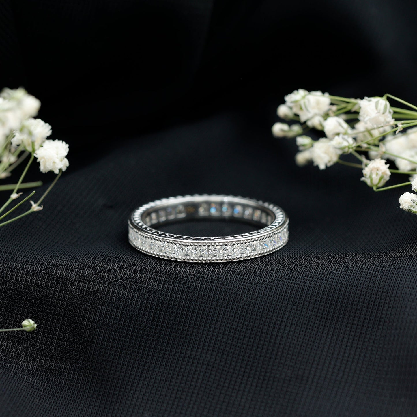 Channel Set Princess Cut Moissanite Eternity Band Ring