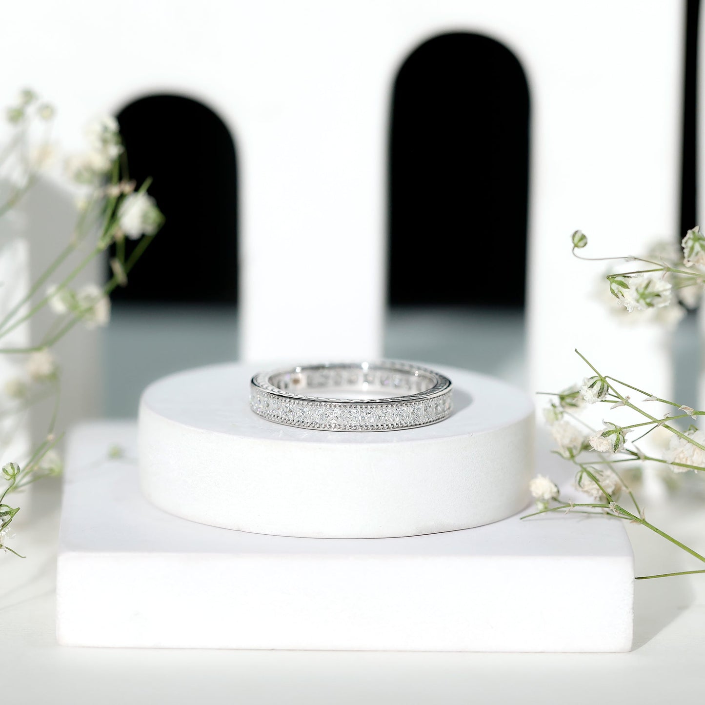 Channel Set Princess Cut Moissanite Eternity Band Ring