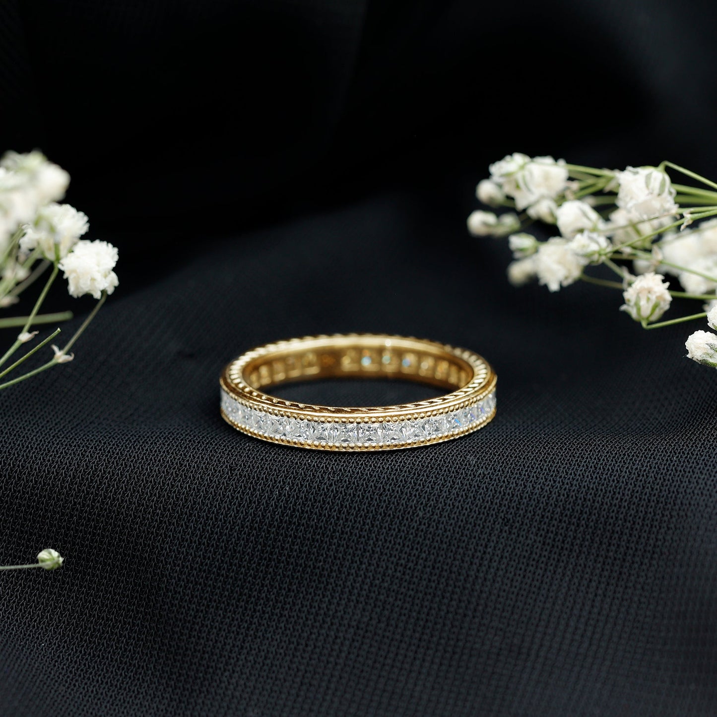 Channel Set Princess Cut Moissanite Eternity Band Ring