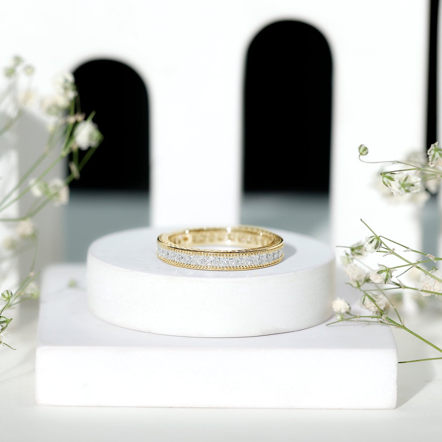 Channel Set Princess Cut Moissanite Eternity Band Ring