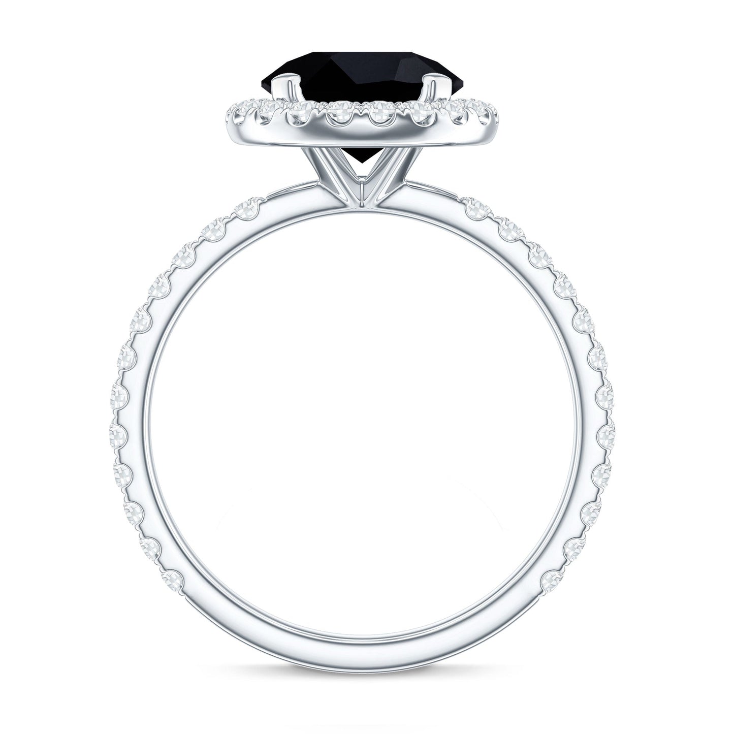 2 Carat Round Shape Black Onyx Engagement Ring with Diamond Halo