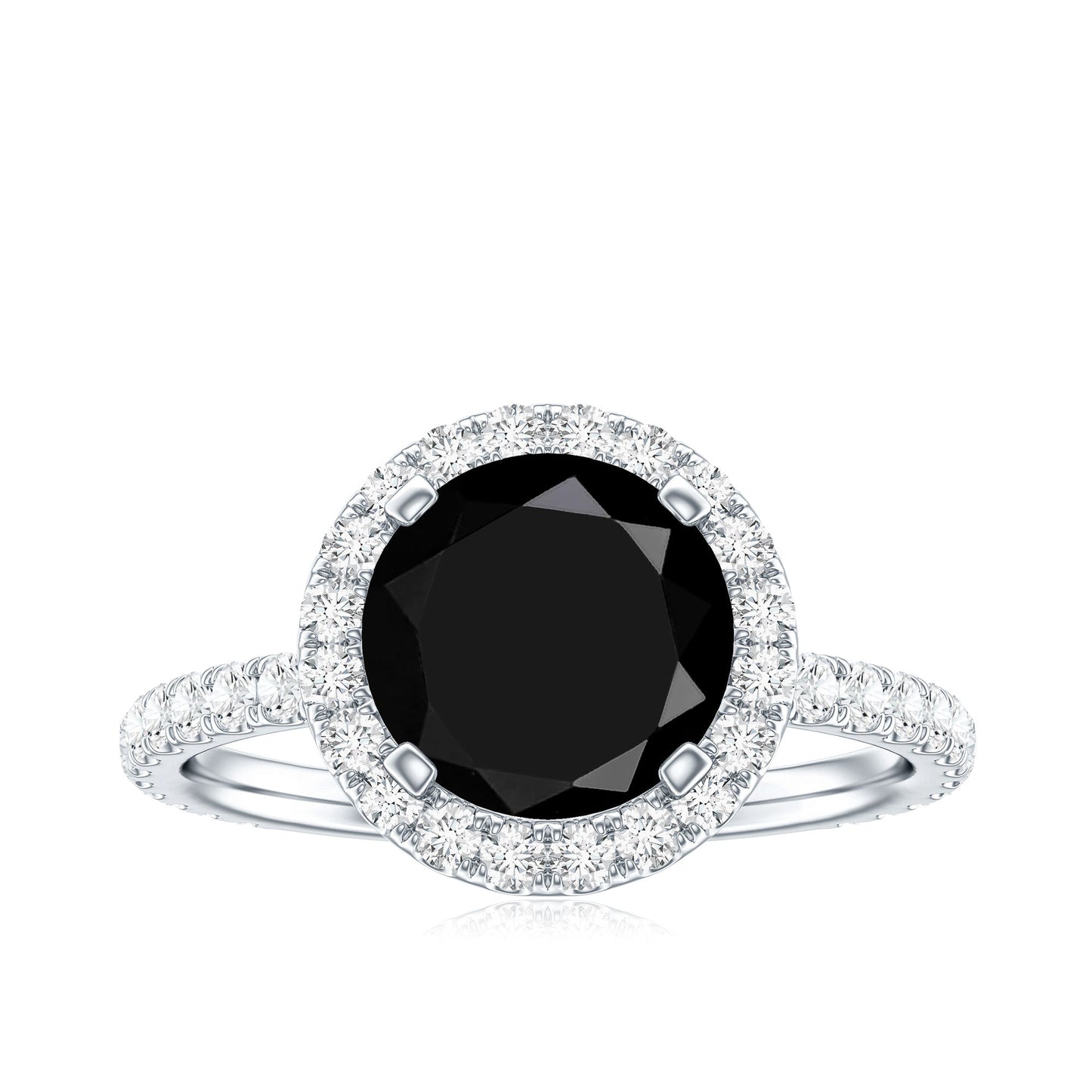 2 Carat Round Shape Black Onyx Engagement Ring with Diamond Halo