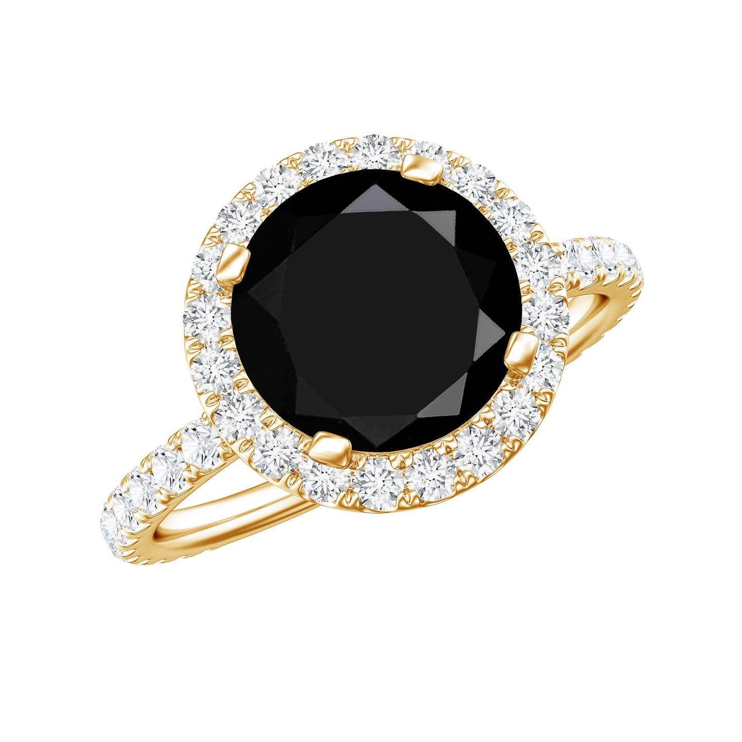 2 Carat Round Shape Black Onyx Engagement Ring with Diamond Halo