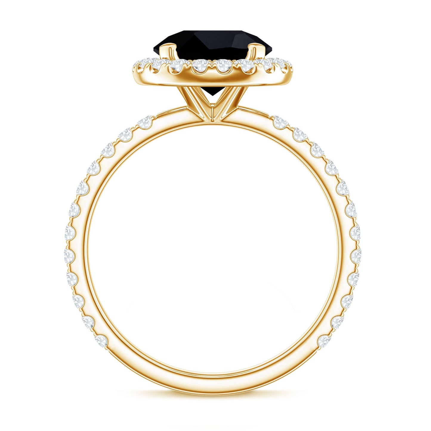 2 Carat Round Shape Black Onyx Engagement Ring with Diamond Halo