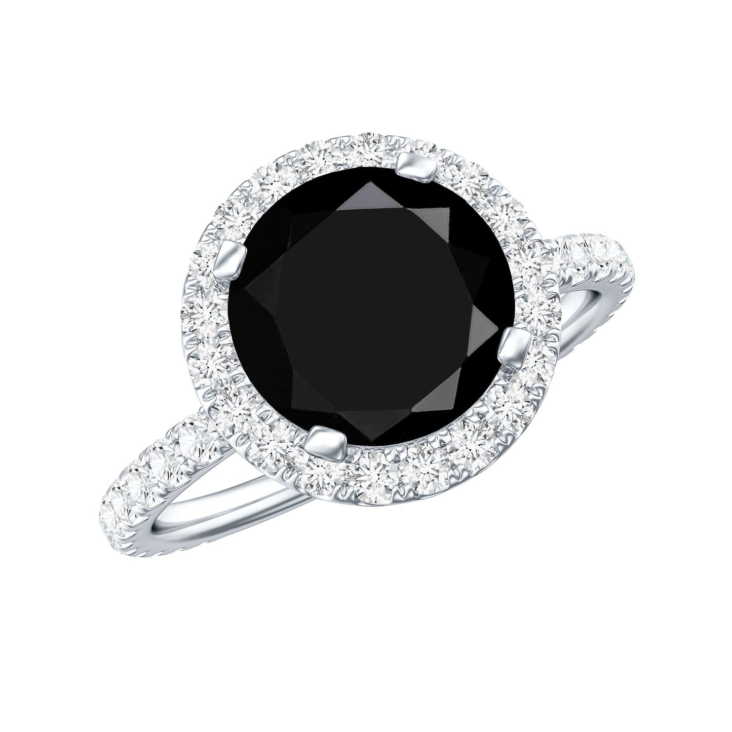 Natural Black Spinel Engagement Ring with Diamond Halo