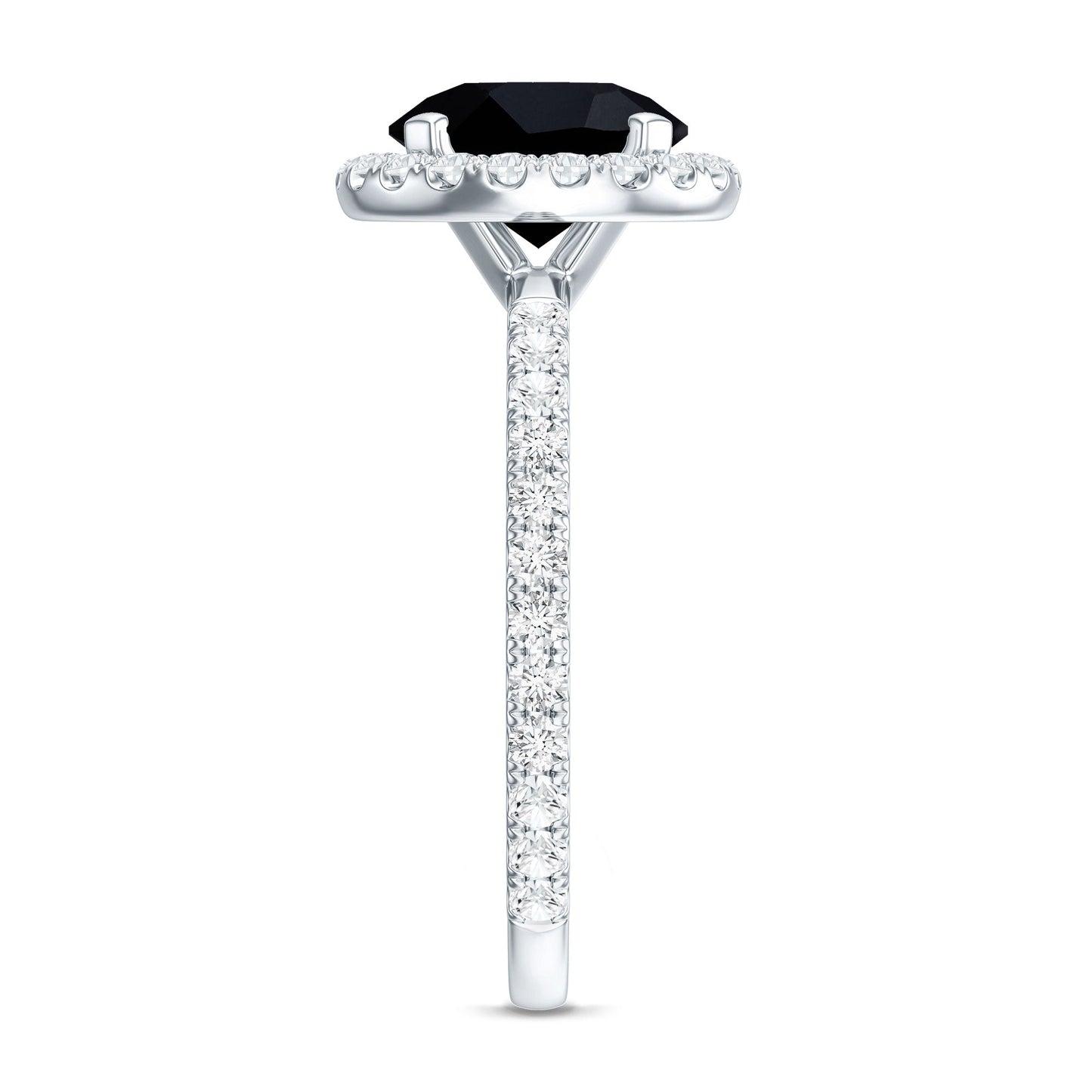 Natural Black Spinel Engagement Ring with Diamond Halo