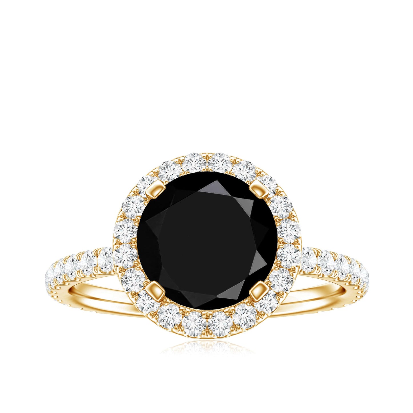 Natural Black Spinel Engagement Ring with Diamond Halo