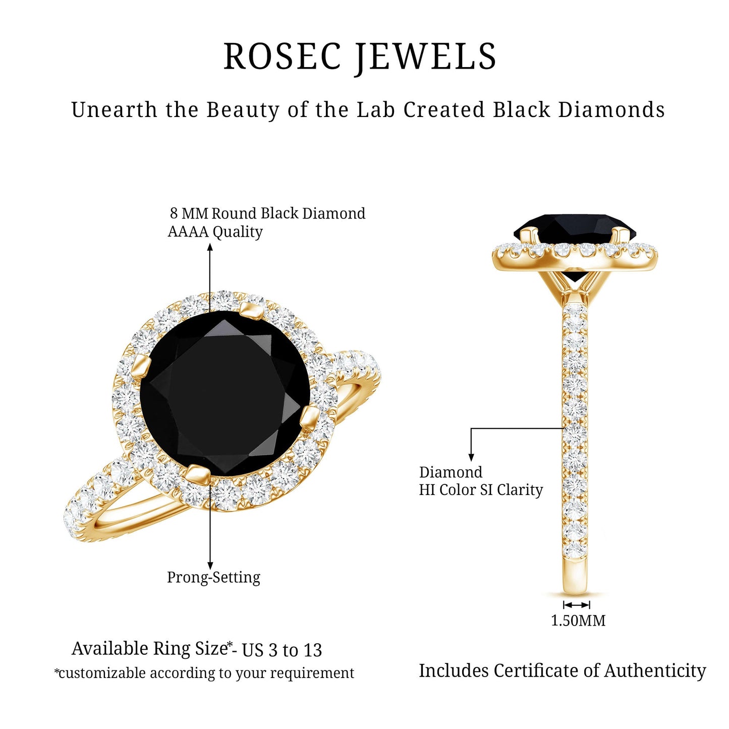 Certified 2 Carat Lab Grown Black and White Diamond Engagement Ring with Halo
