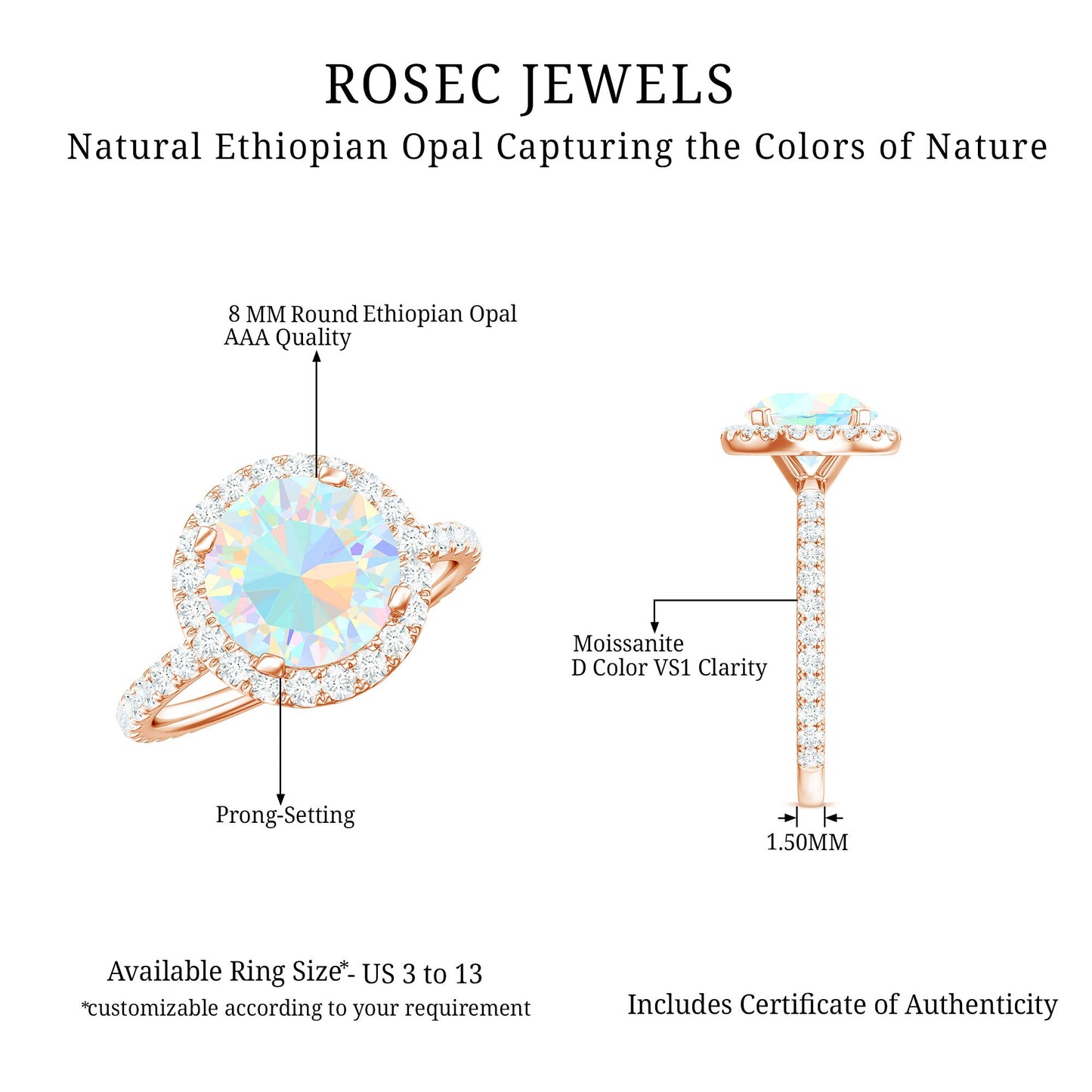 Certified Genuine 2 Carat Ethiopian Opal Engagement Ring with Halo