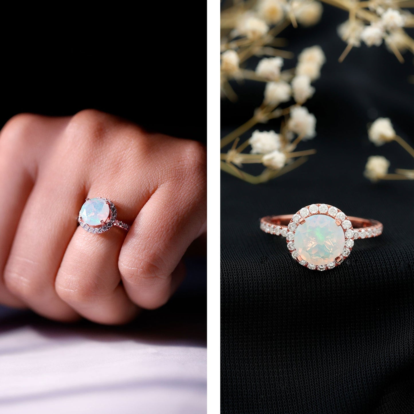 Certified Genuine 2 Carat Ethiopian Opal Engagement Ring with Halo