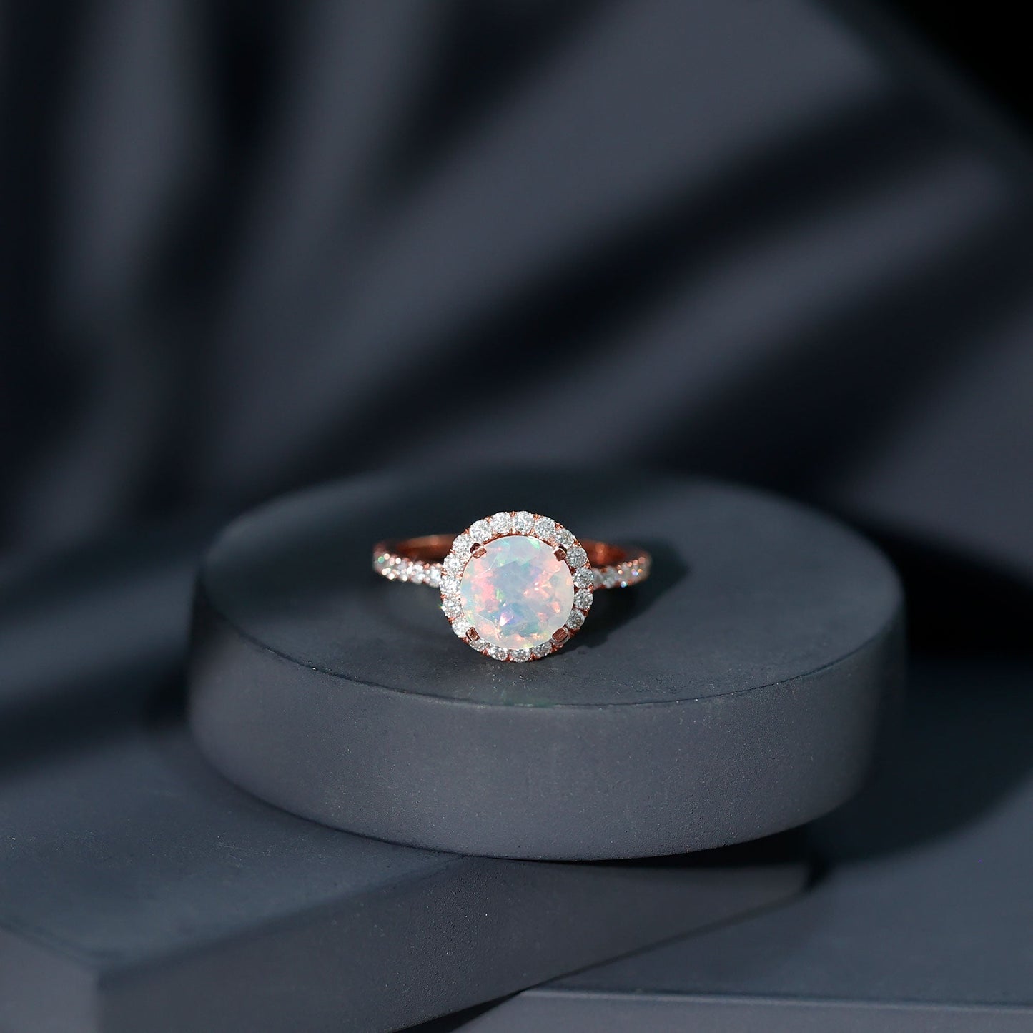Certified Genuine 2 Carat Ethiopian Opal Engagement Ring with Halo