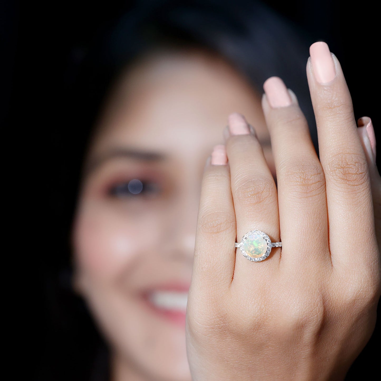 Certified Genuine 2 Carat Ethiopian Opal Engagement Ring with Halo