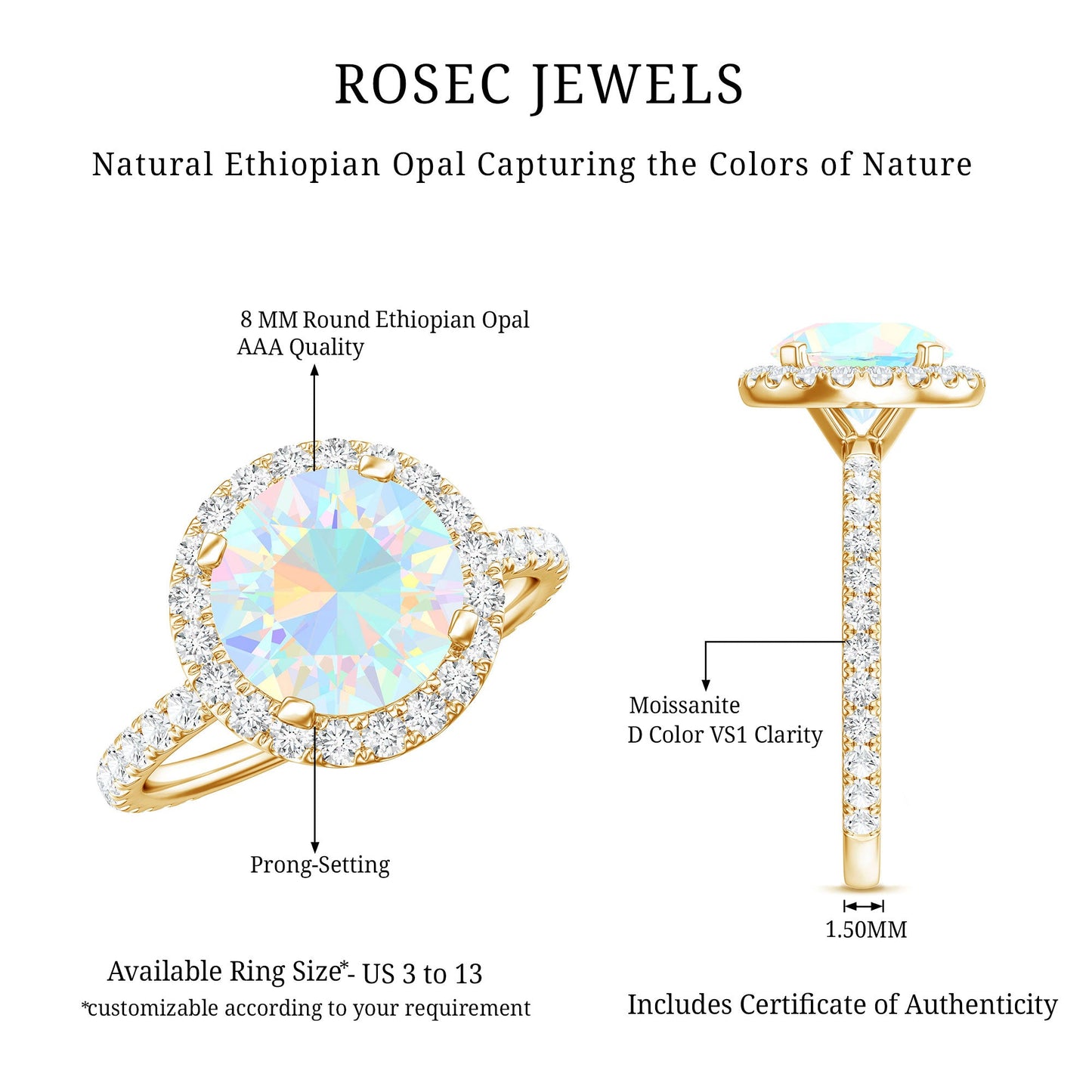 Certified Genuine 2 Carat Ethiopian Opal Engagement Ring with Halo