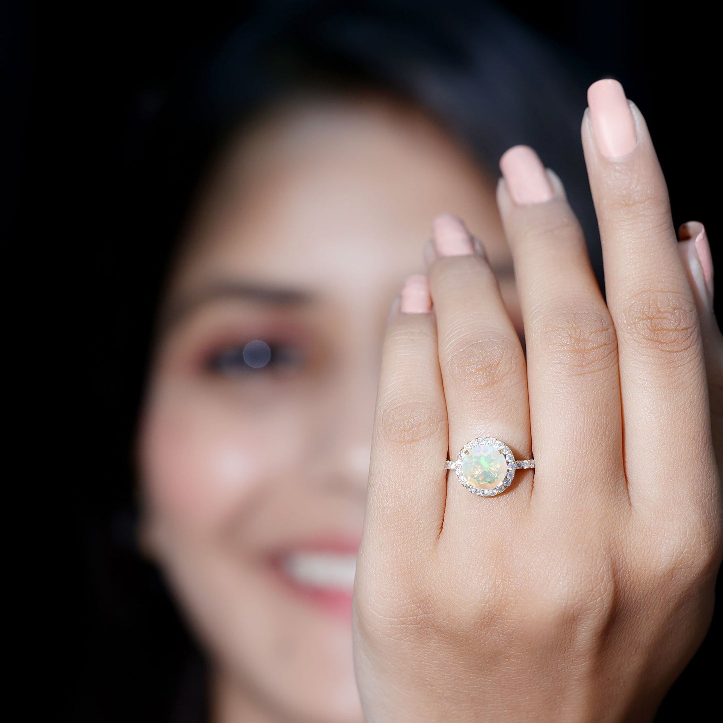 Certified Genuine 2 Carat Ethiopian Opal Engagement Ring with Halo