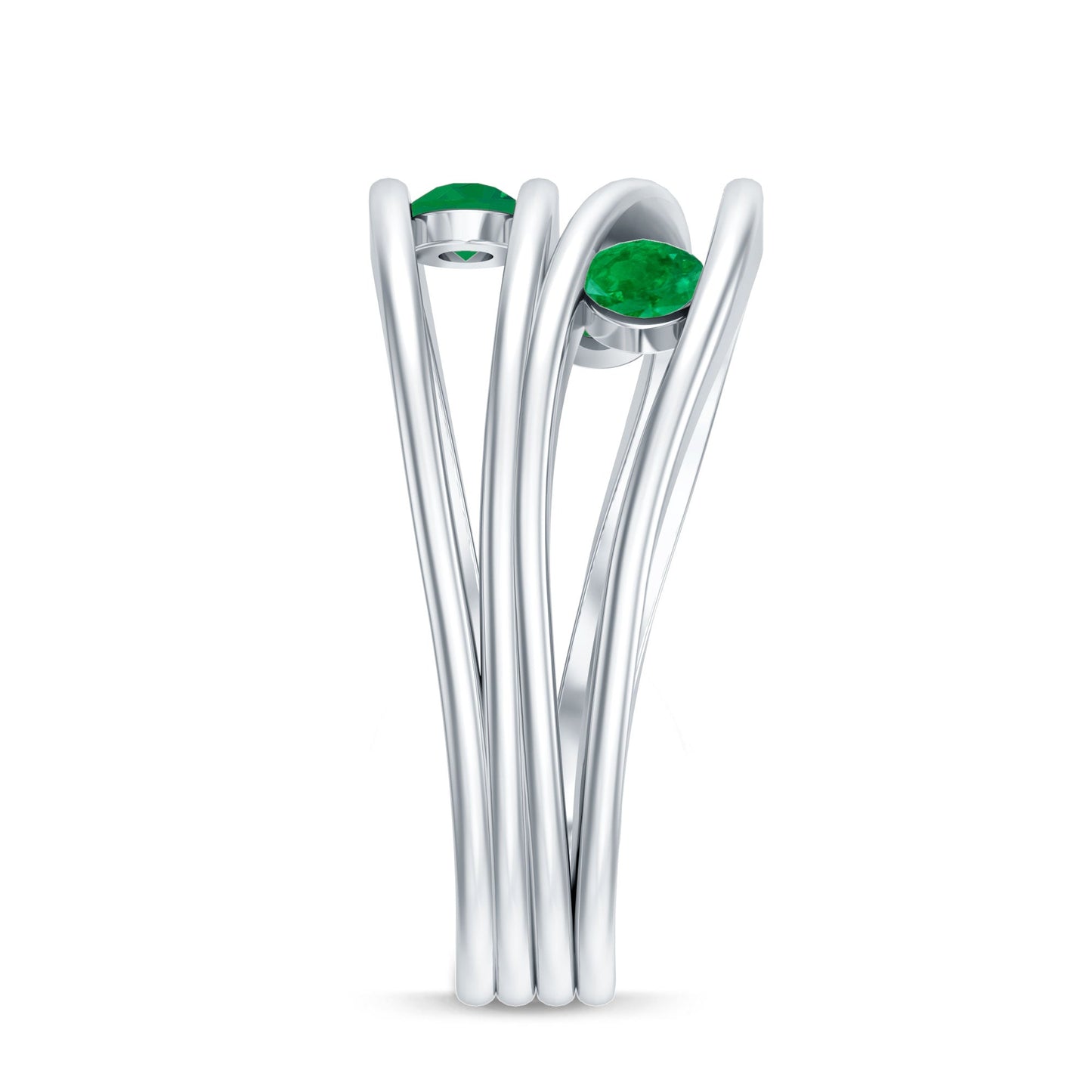 Contemporary Emerald Three Stone Ring in Split Shank