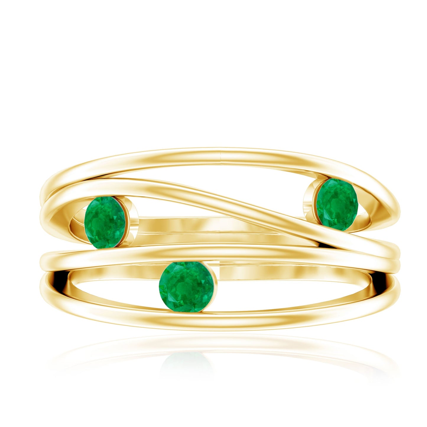 Contemporary Emerald Three Stone Ring in Split Shank
