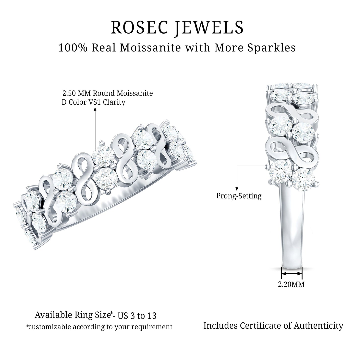 Round Moissanite Infinity Wedding Band for Women