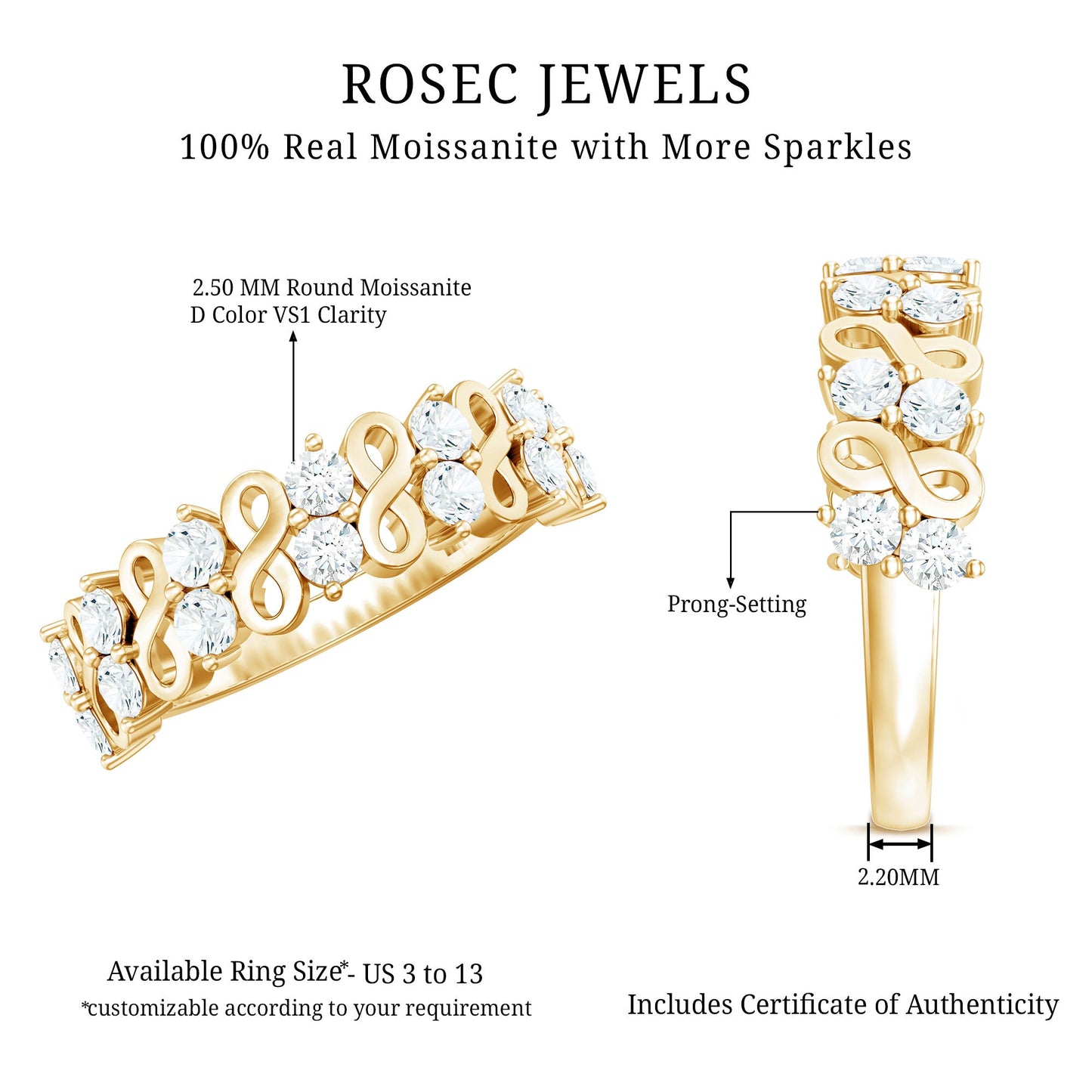 Round Moissanite Infinity Wedding Band for Women