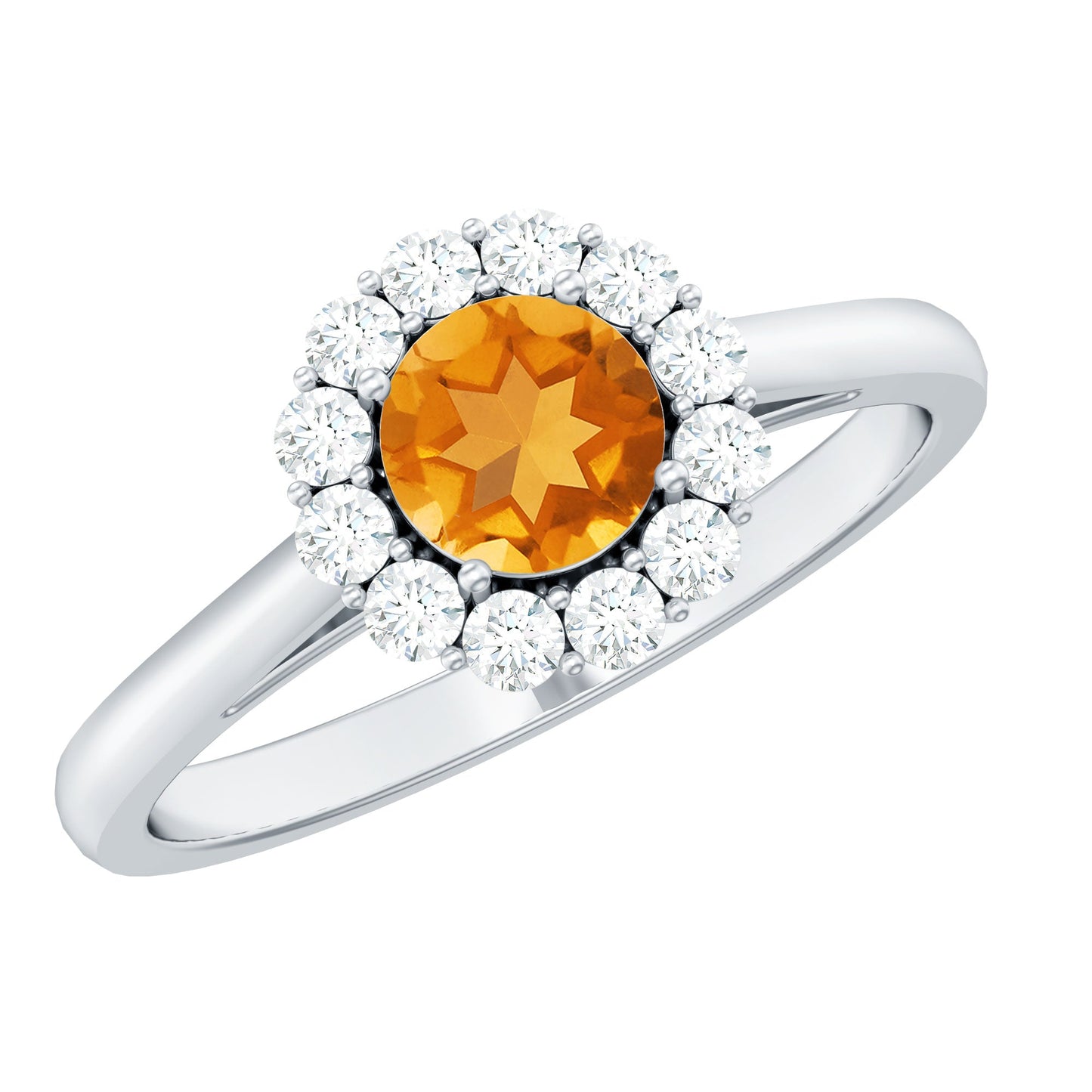Natural Citrine Promise Ring with Diamond Halo