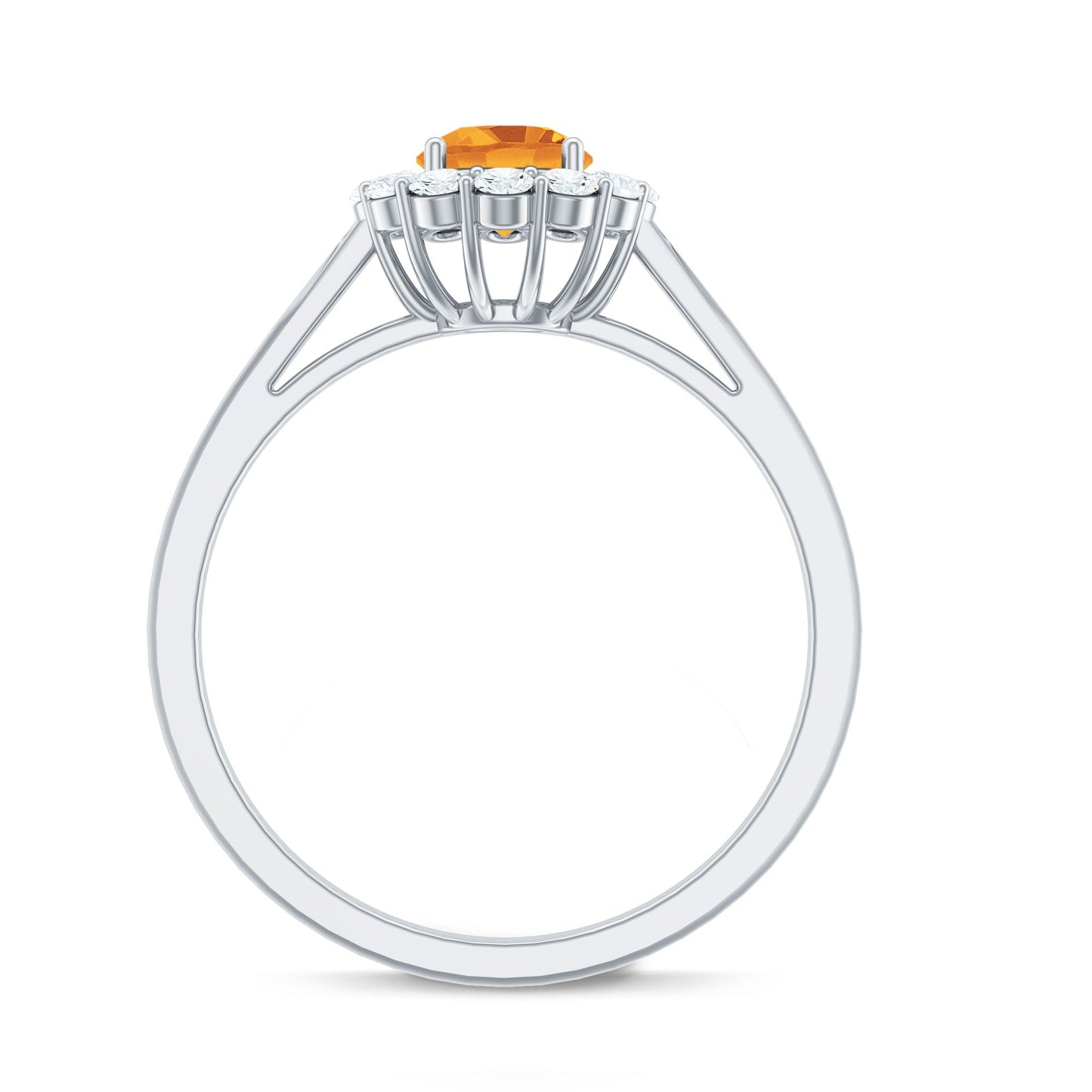 Natural Citrine Promise Ring with Diamond Halo