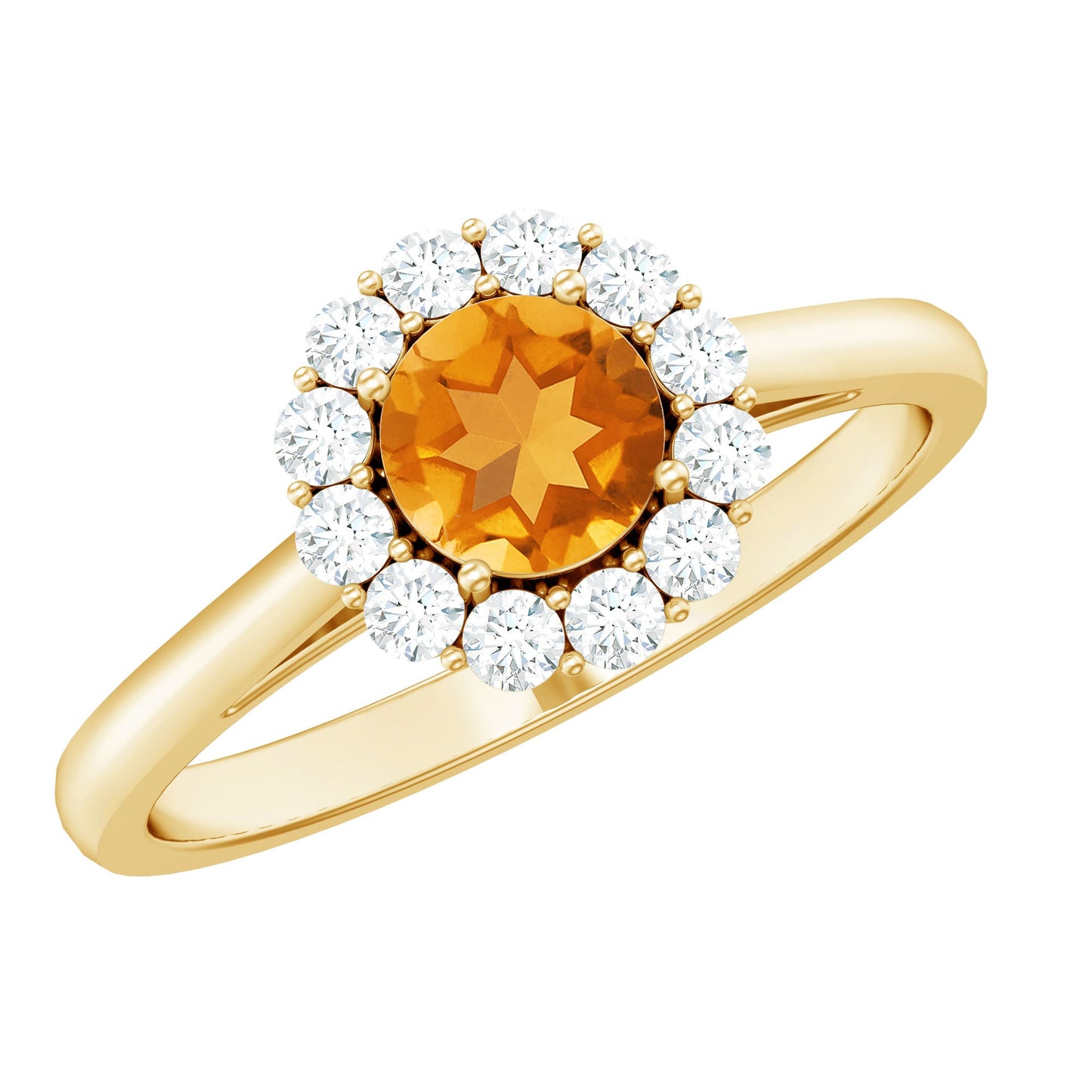 Natural Citrine Promise Ring with Diamond Halo