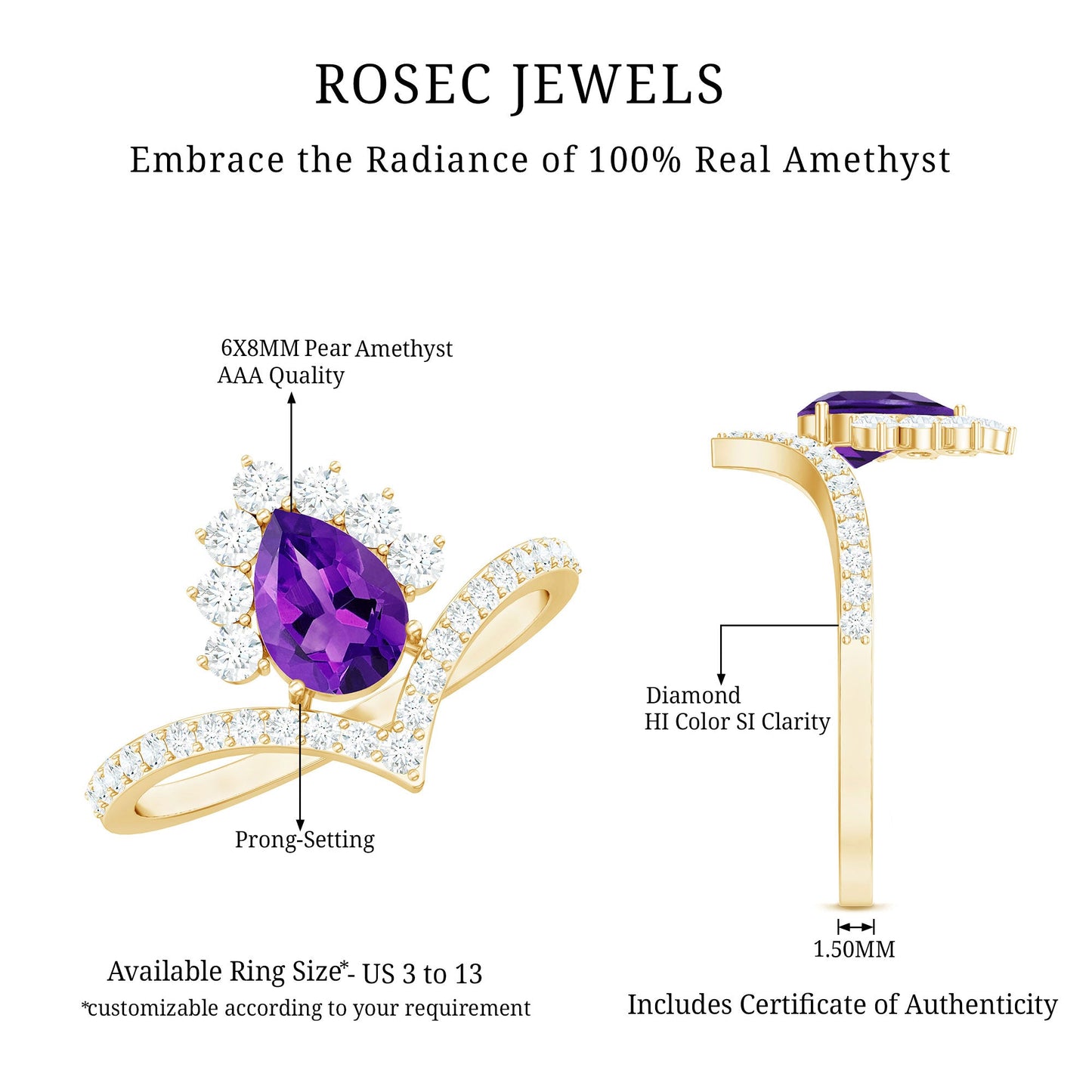 Pear Amethyst and Diamond Designer Ring