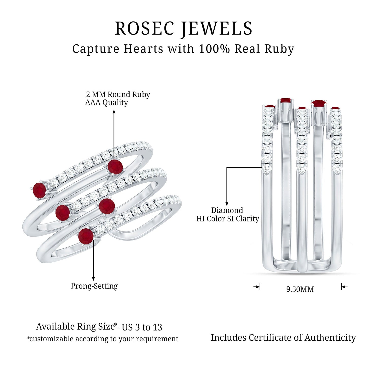 Natural Ruby Diamond Cocktail Wrap Ring for Women