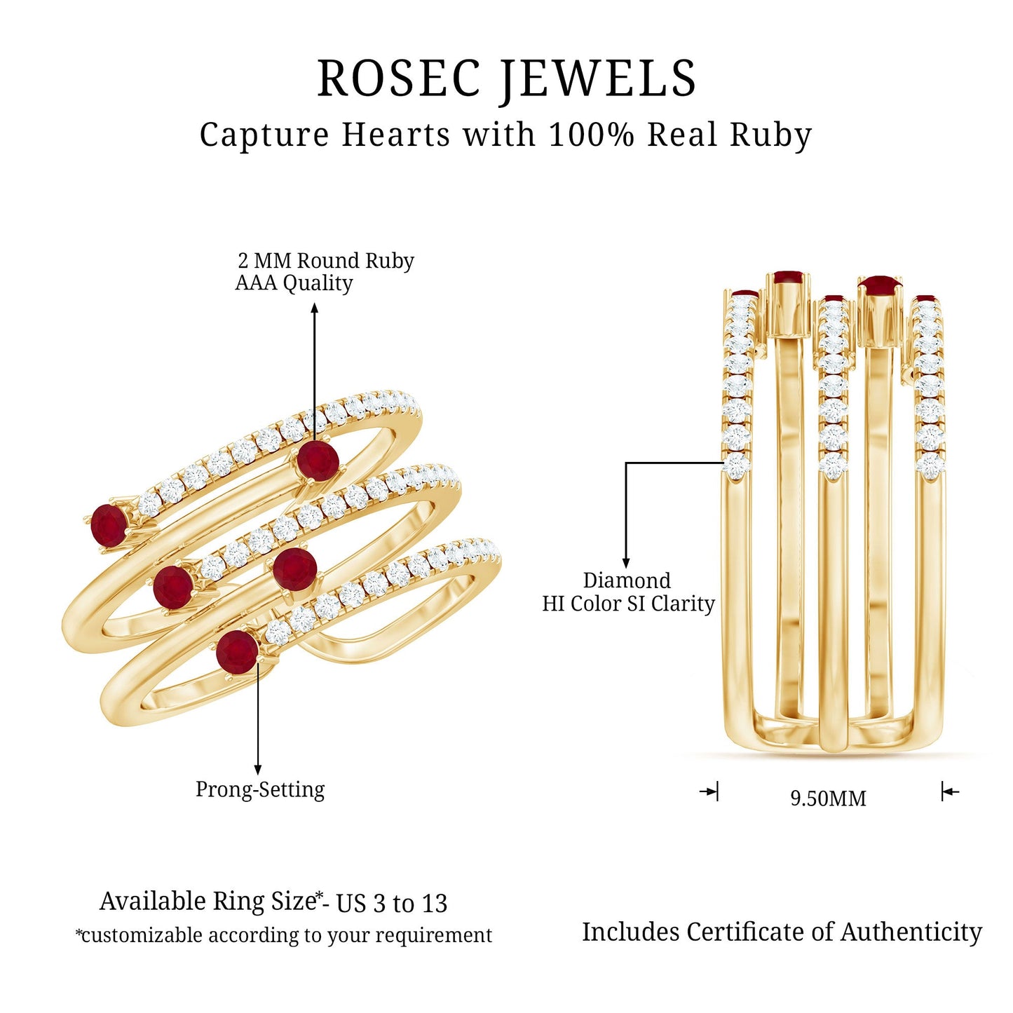 Natural Ruby Diamond Cocktail Wrap Ring for Women