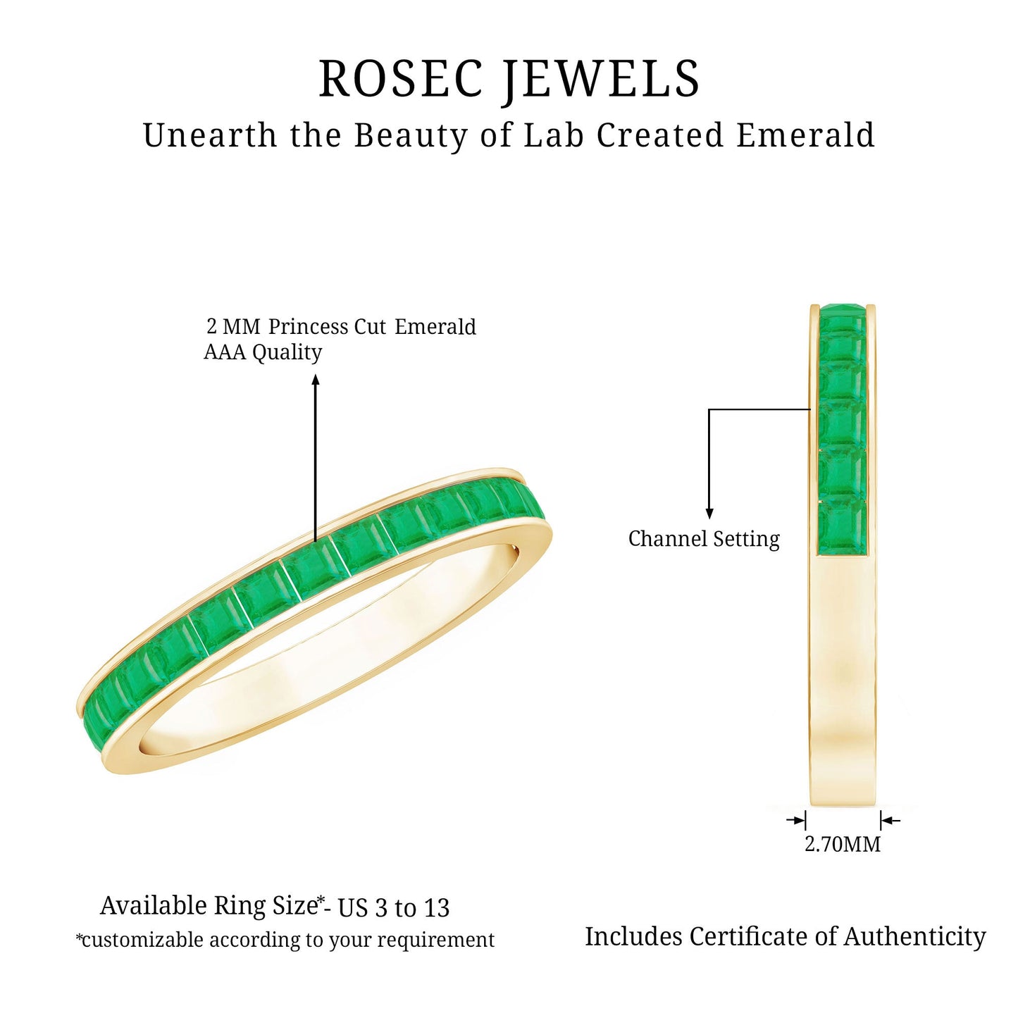 Real Emerald Princess Cut Half Eternity Ring