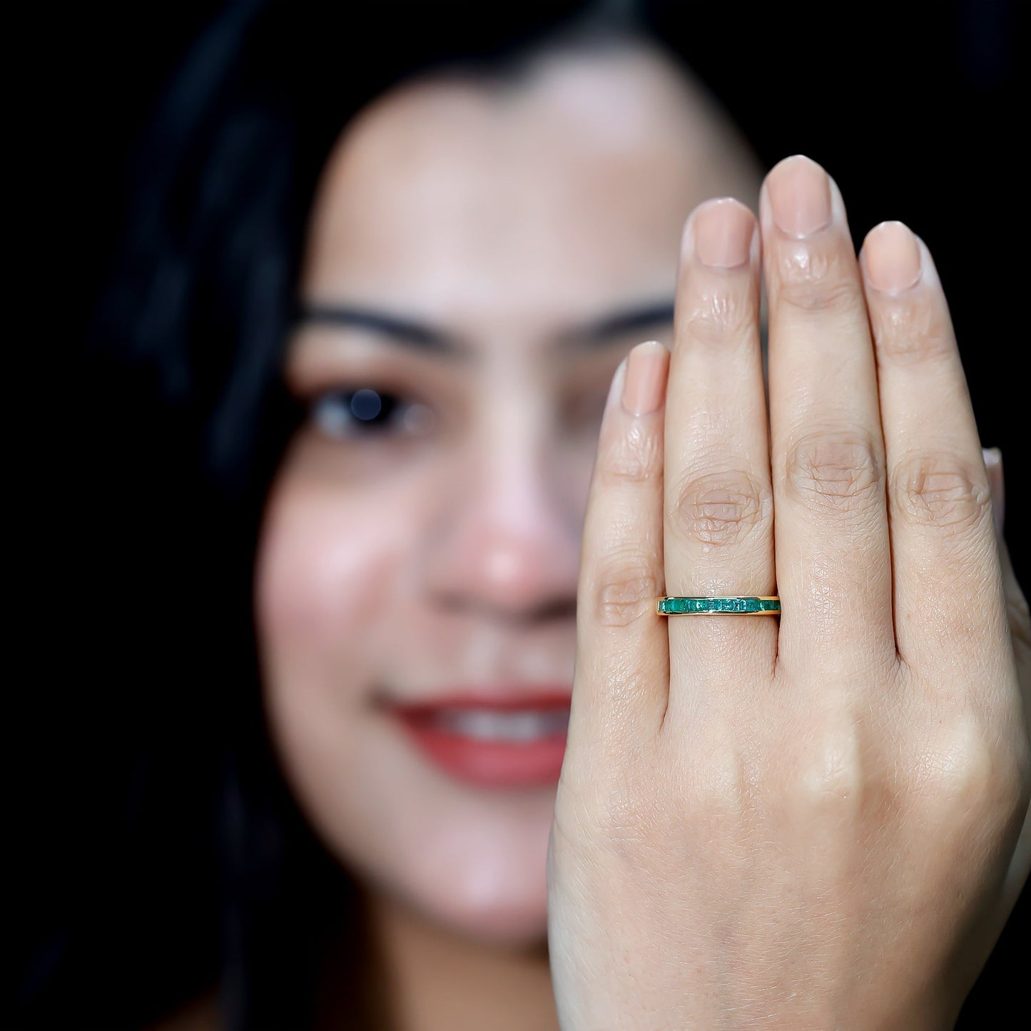 Real Emerald Princess Cut Half Eternity Ring