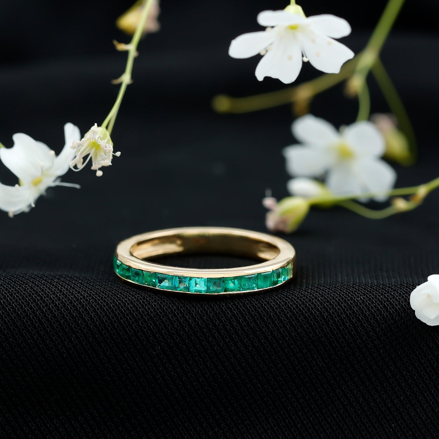 Real Emerald Princess Cut Half Eternity Ring