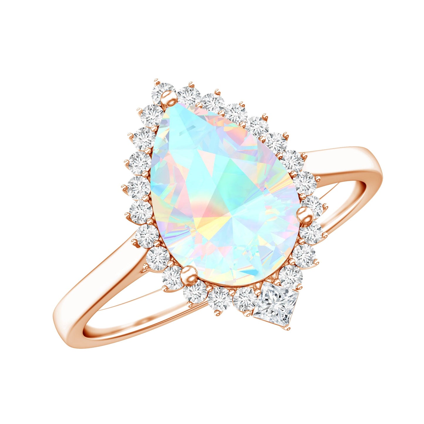 Certified Real 2 Carat Ethiopian Rainbow Opal Teardrop Engagement Ring with Diamond Halo