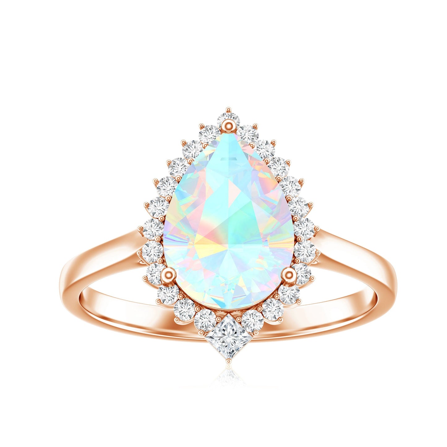 Certified Real 2 Carat Ethiopian Rainbow Opal Teardrop Engagement Ring with Diamond Halo
