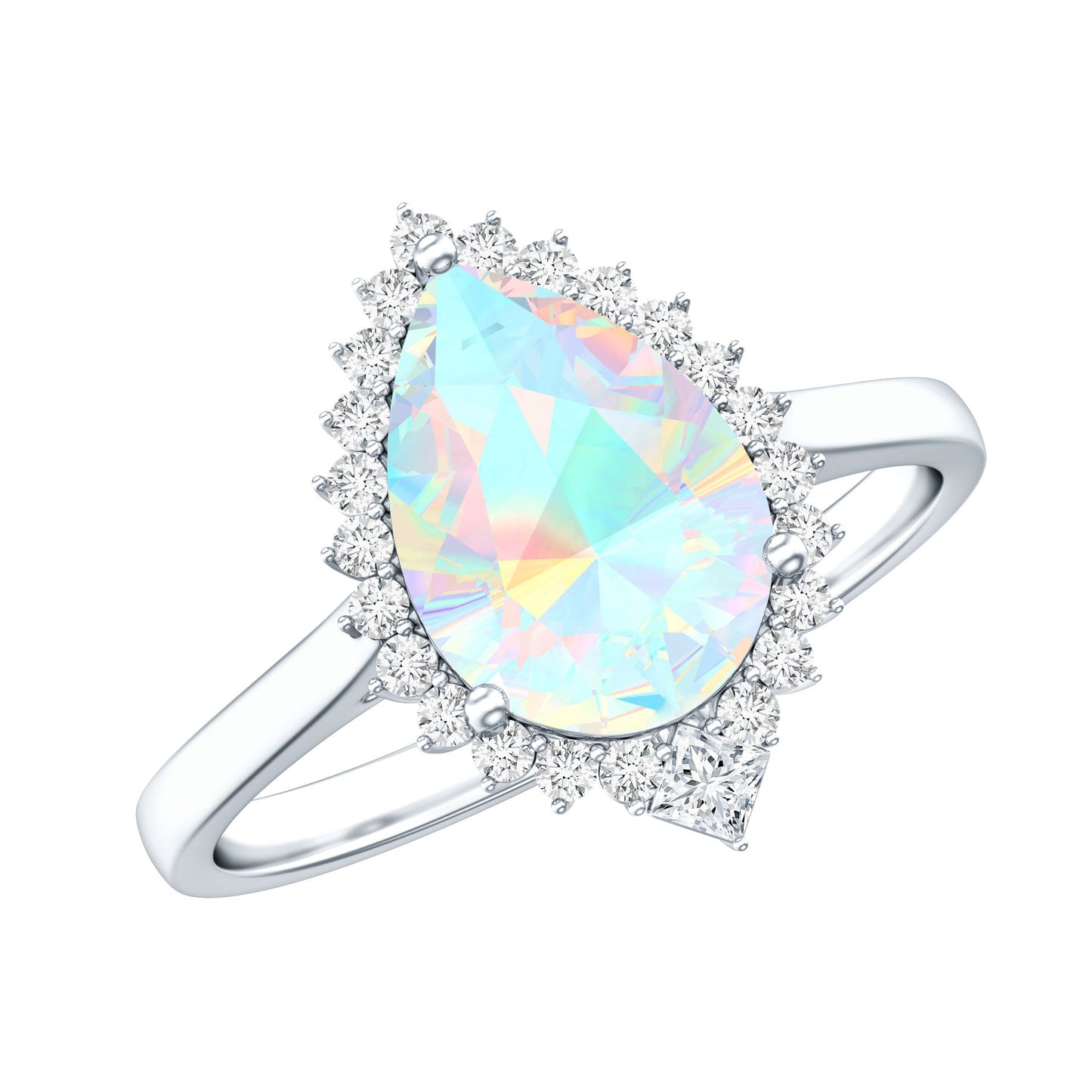 Certified Real 2 Carat Ethiopian Rainbow Opal Teardrop Engagement Ring with Diamond Halo