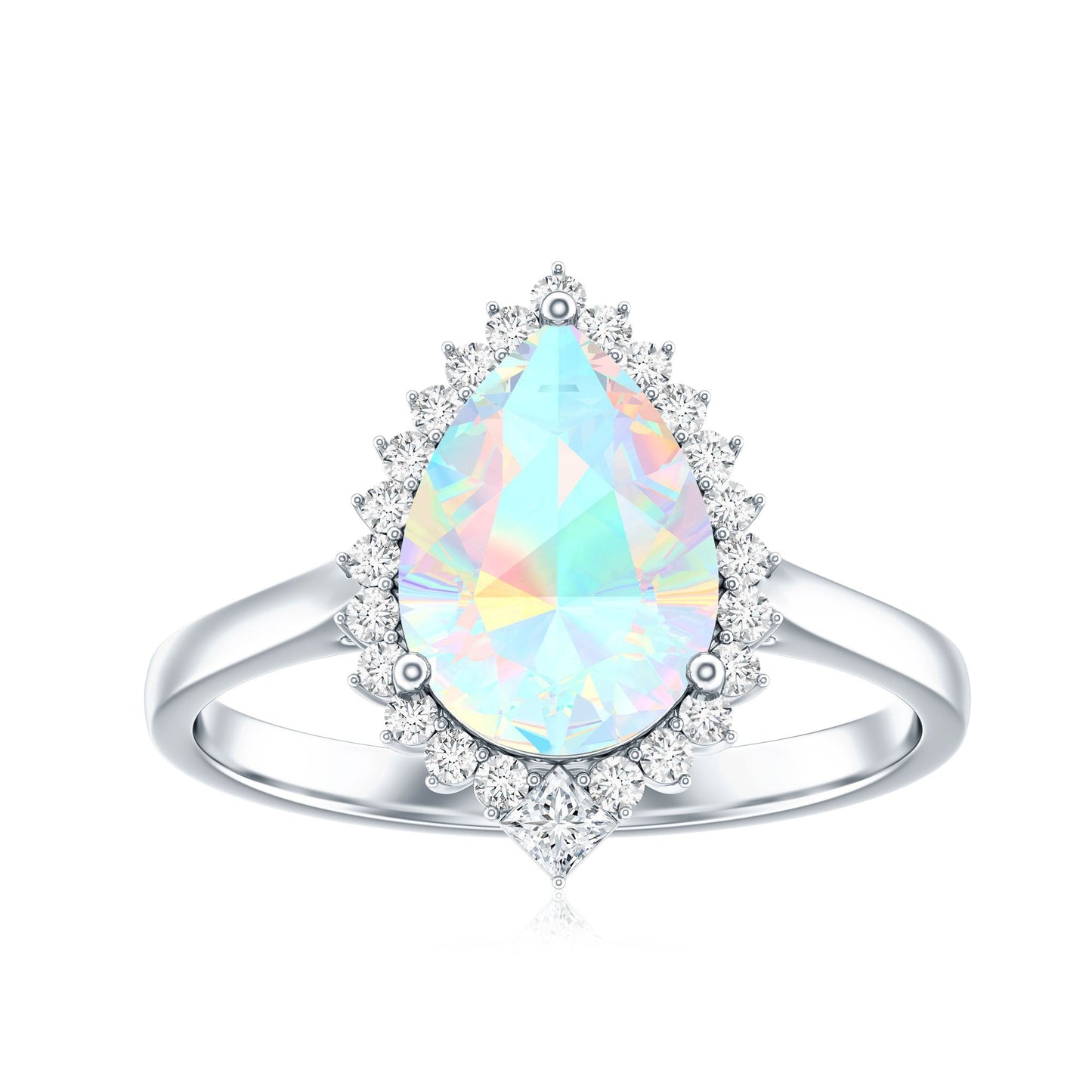 Certified Real 2 Carat Ethiopian Rainbow Opal Teardrop Engagement Ring with Diamond Halo
