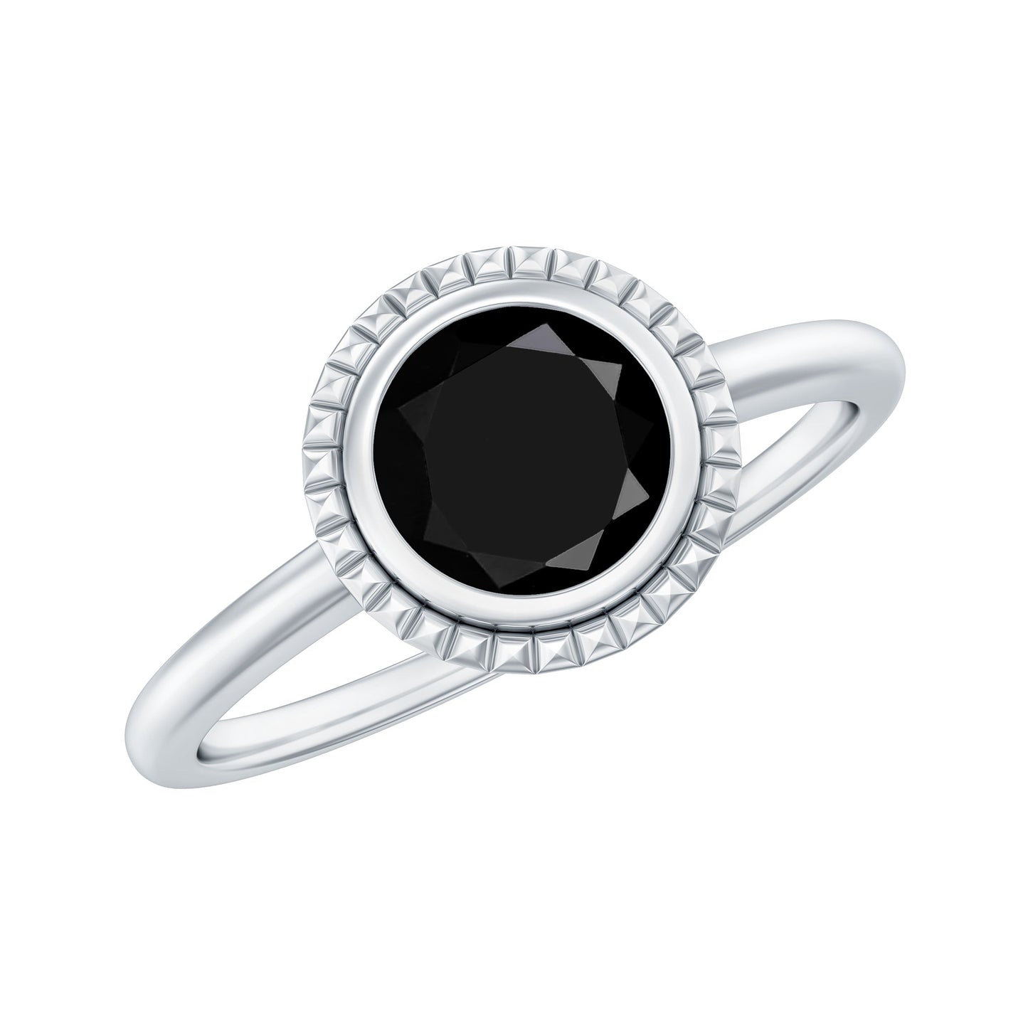 2 Carat Round Shape Black Onyx Solitaire Ring in Bezel Setting