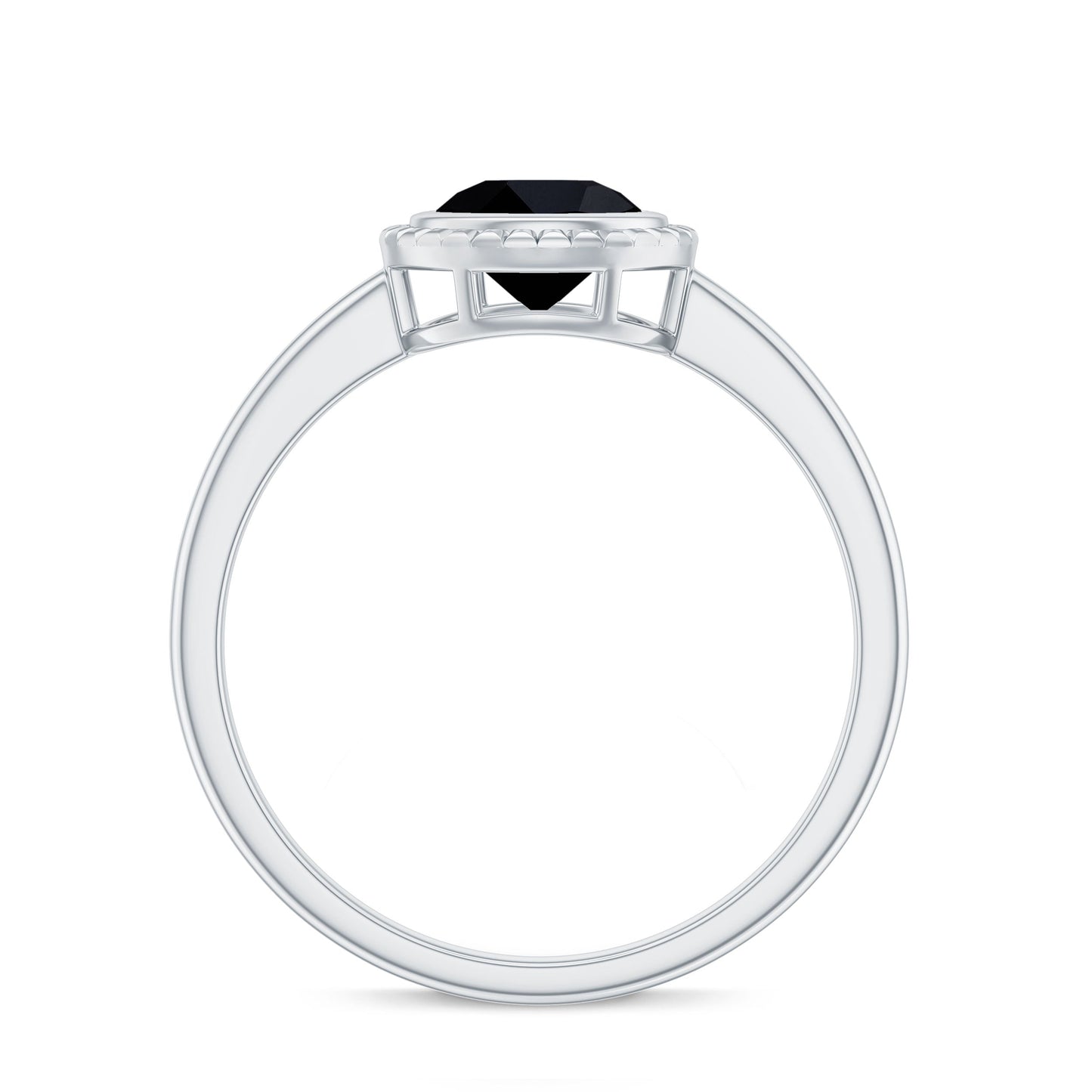 2 Carat Round Shape Black Onyx Solitaire Ring in Bezel Setting