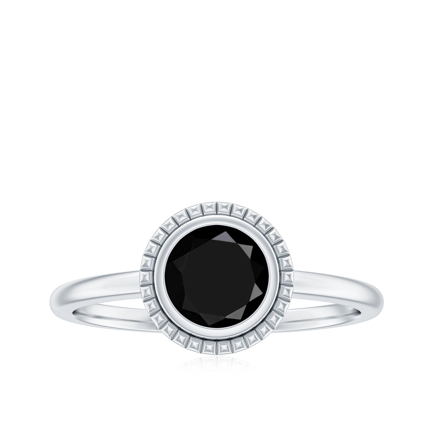 2 Carat Round Shape Black Onyx Solitaire Ring in Bezel Setting