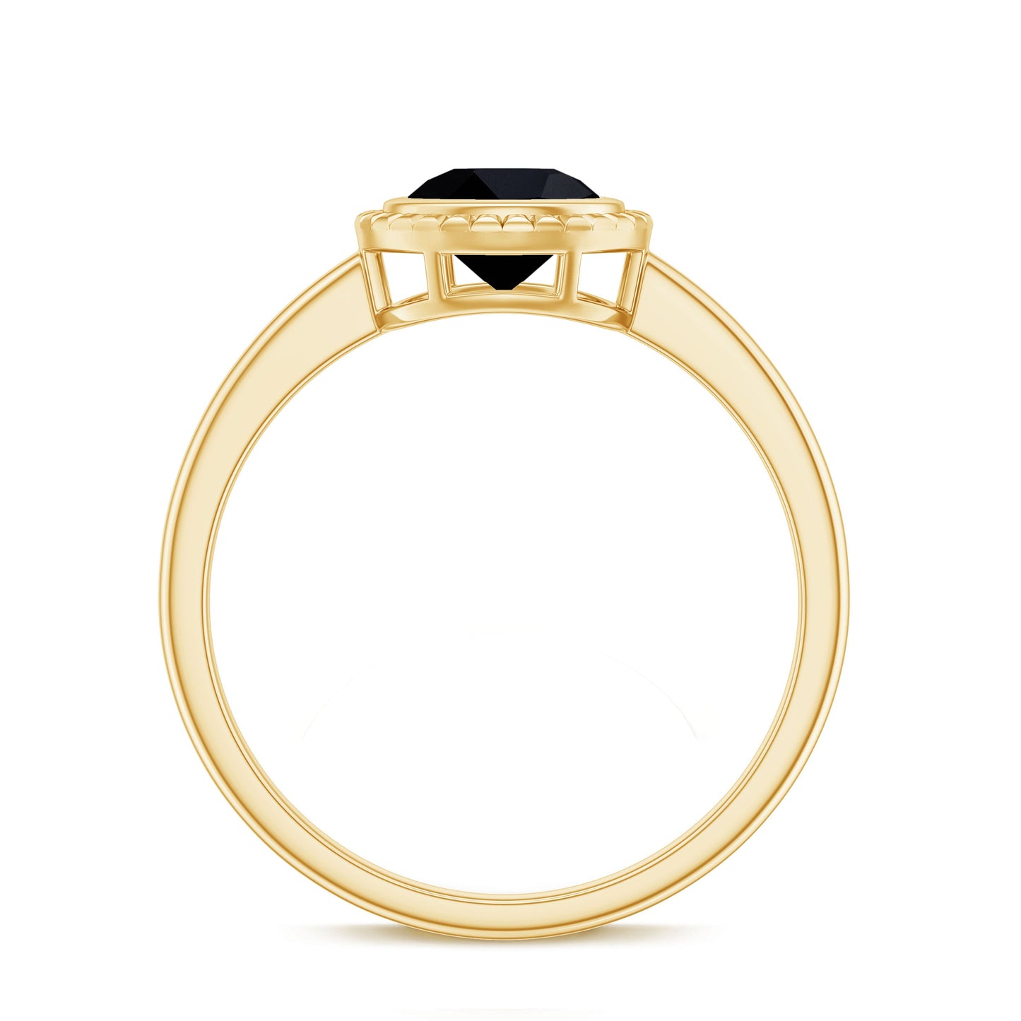 2 Carat Round Shape Black Onyx Solitaire Ring in Bezel Setting