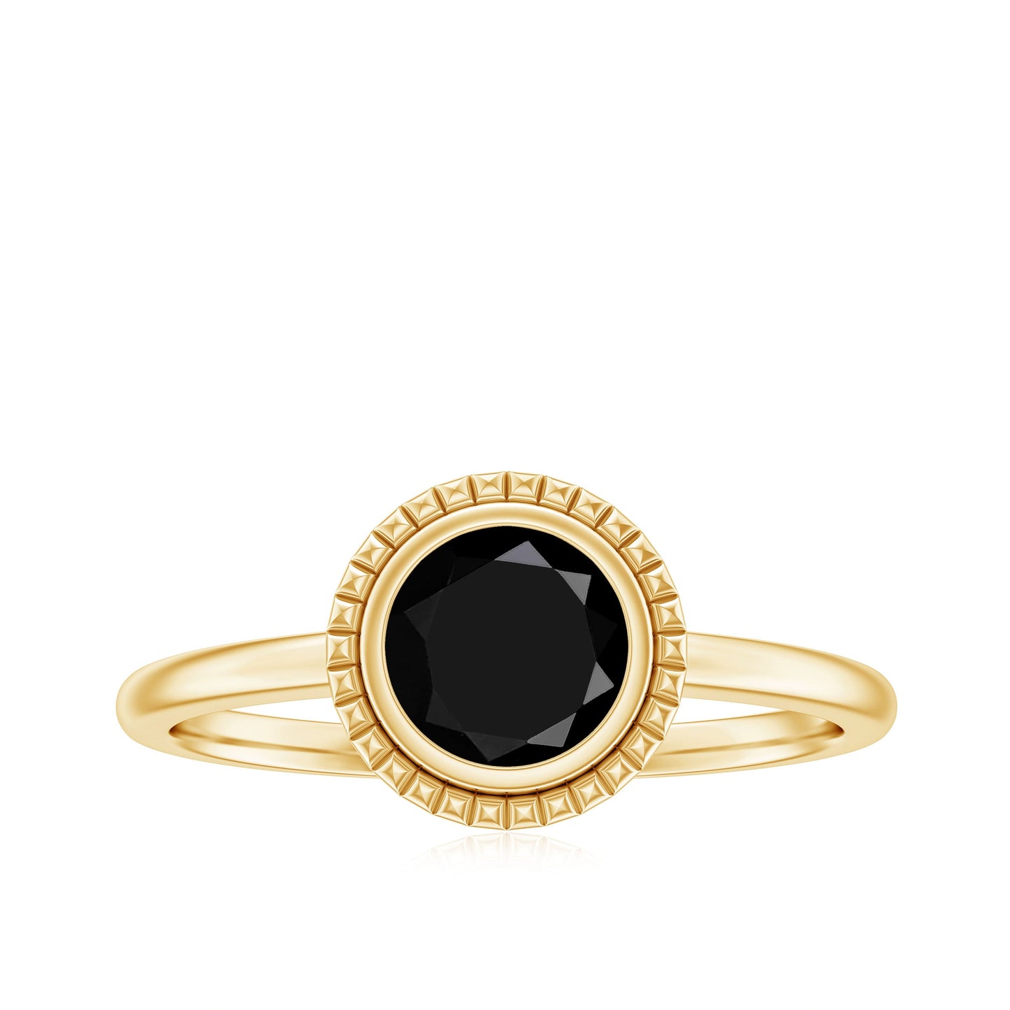 2 Carat Round Shape Black Onyx Solitaire Ring in Bezel Setting